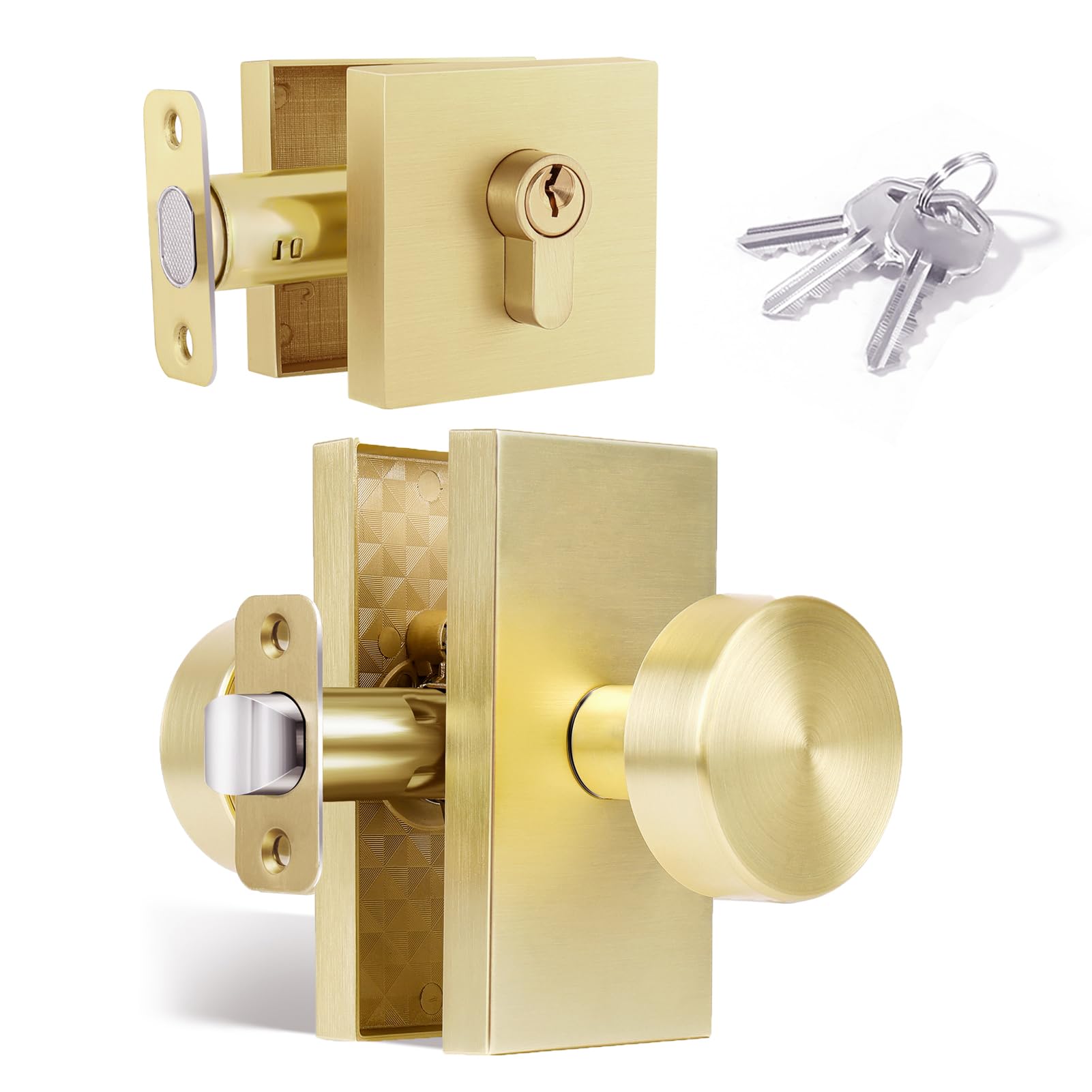 Polished Chrome Door Knobs Interior with Lock, Modern Privacy Door Knob Door Handles for Bathroom Bedroom Round