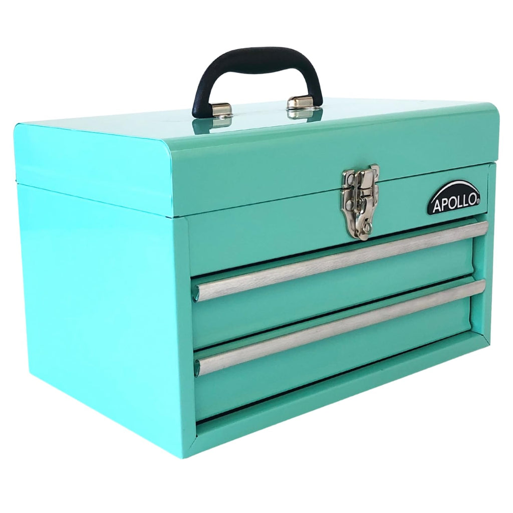 Apollo Tools 14 Inch Steel Tool Box with Deep Top Compartment and 2 Drawers in Heavy-Duty Steel With Ball Bearing Opening and Powder Coated Finish - Pink Ribbon - Pink - DT5010P
