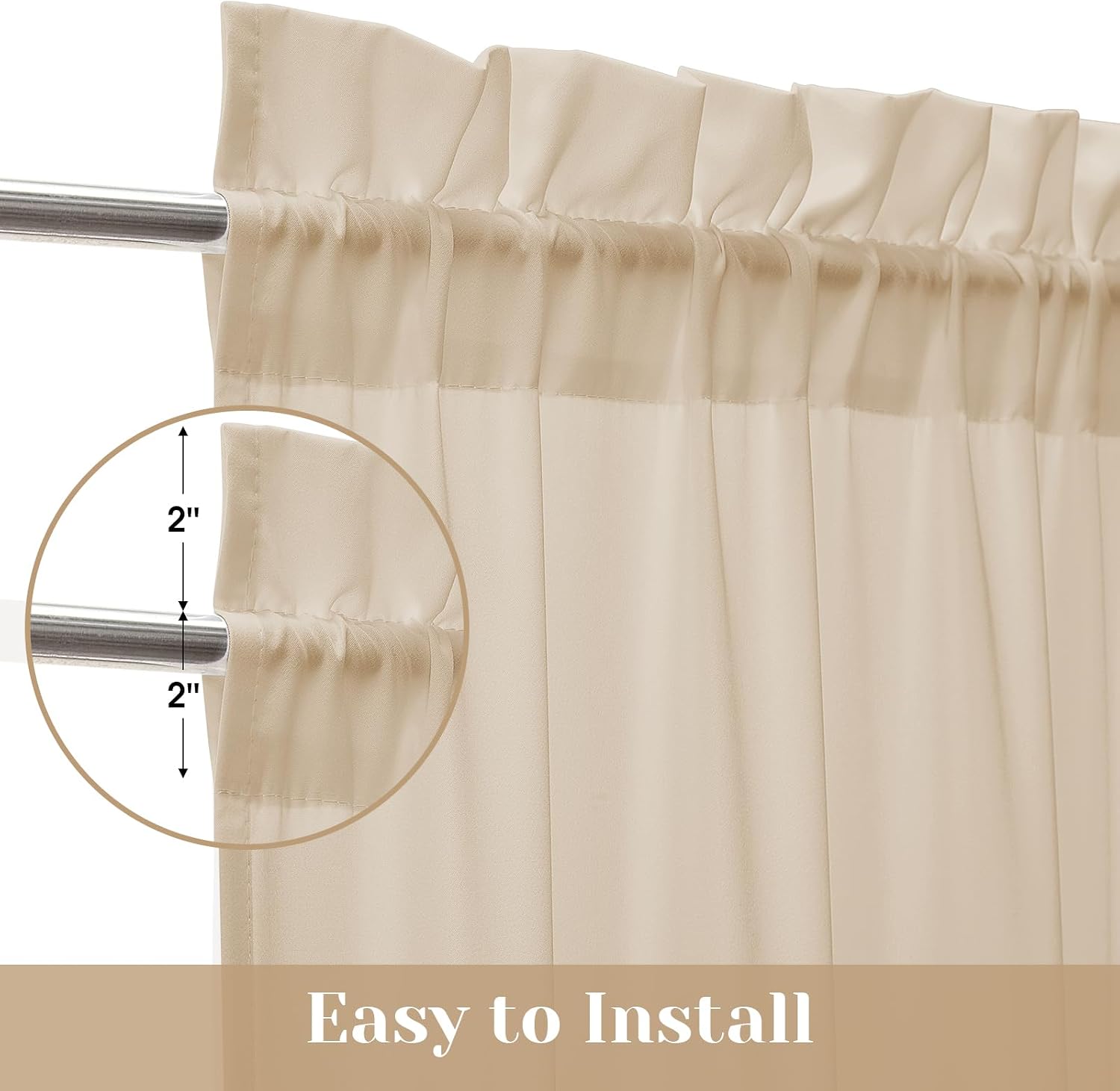 HOMEIDEAS Non-See-Through French Door Curtains Set of 2 for Front Door, Light Filtering Privacy Semi Sheer Window Curtains with Rod Pocket and Tie Back, Beige/Taupe, 26W X 72L Inch