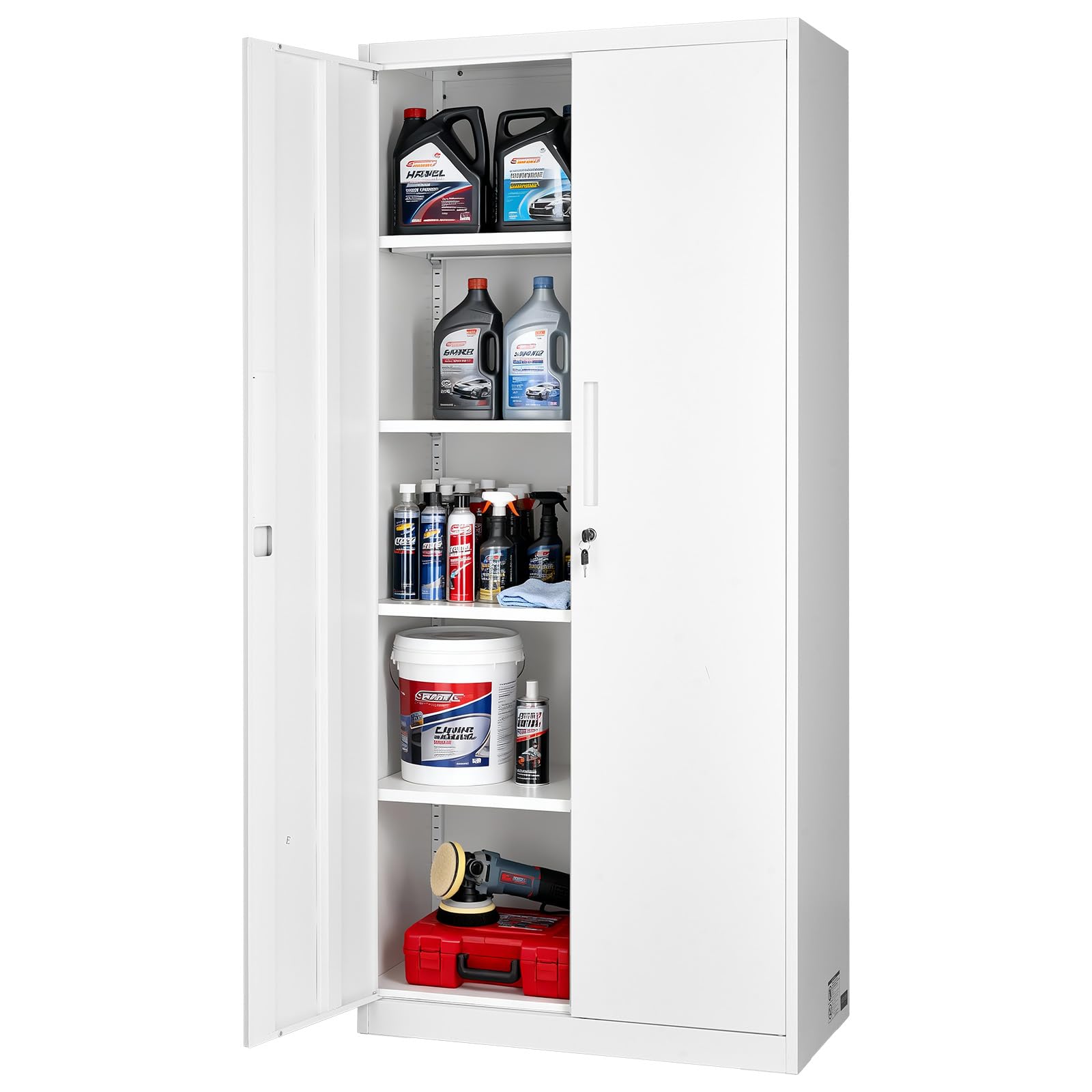 VEVOR Metal Storage Cabinet, 41.7 in Steel Garage Cabinet with 2 Adjustable Shelves, 2 Magnetic Doors & 2 Keys, 3 Tiers Lockable Tool Storage for Pantry, Warehouse, Basement, Office, Black