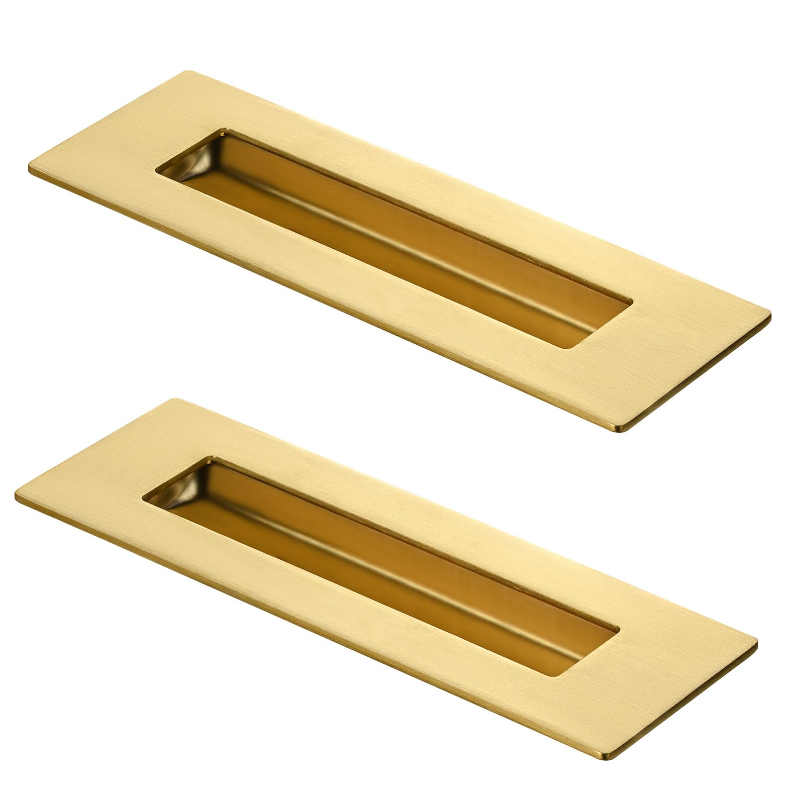 HOMOTEK 2 Pack 120mm Flush Sliding Closet Door Pulls, Recessed Finger Pulls for Sliding Barn Bypass Door Handles, Cabinet Drawer Rectangular Invisible Pull- Small Size 4.75 in, Brushed Gold