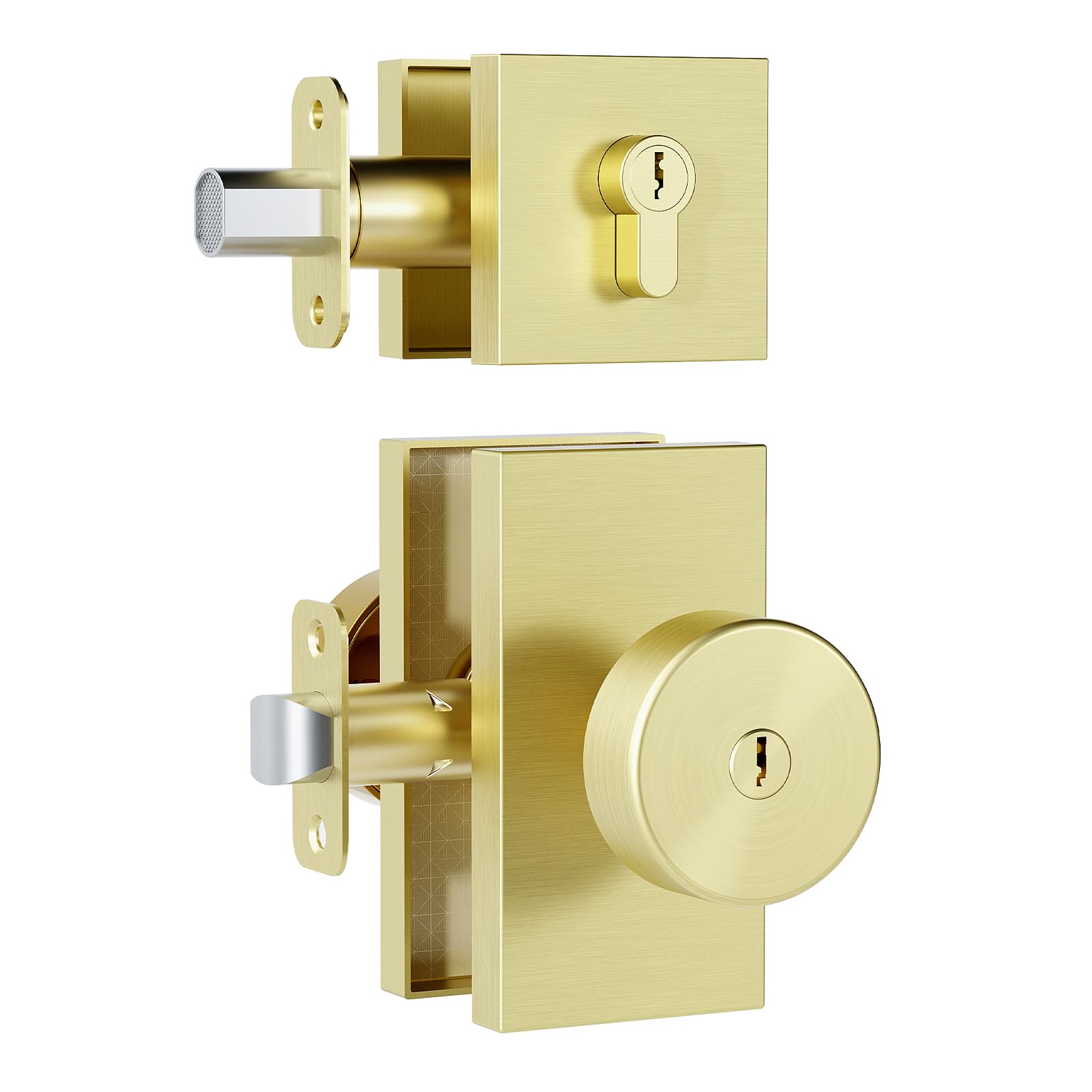 Polished Chrome Door Knobs Interior with Lock, Modern Privacy Door Knob Door Handles for Bathroom Bedroom Round