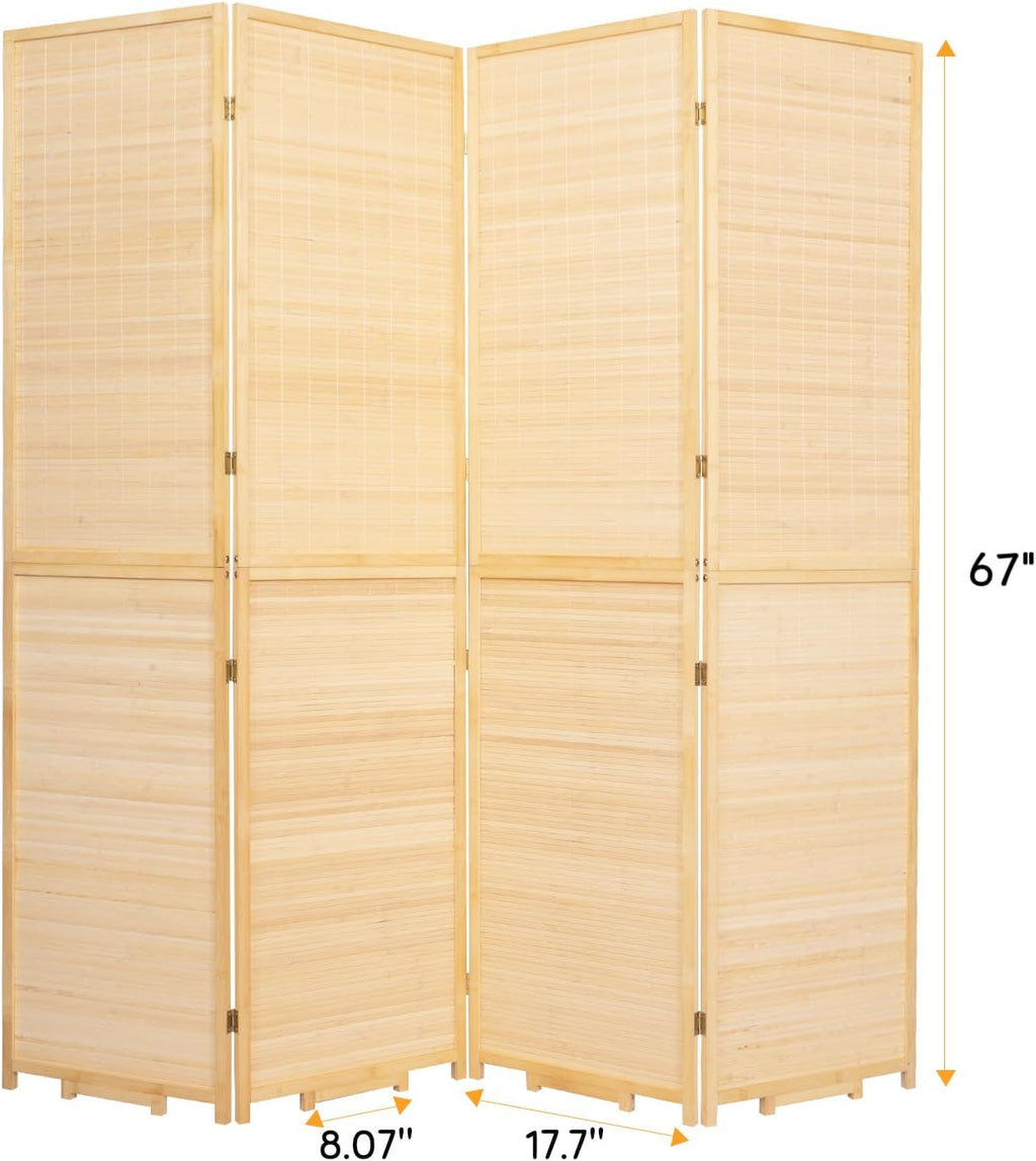 Bamboo Room Divider Folding Privacy Screens, Wall Divider for Room Separation, Portable Room Partitions and Dividers, 5.6FT Bamboo Mesh Woven Room Divider Panel (Beige, 4 Panel)