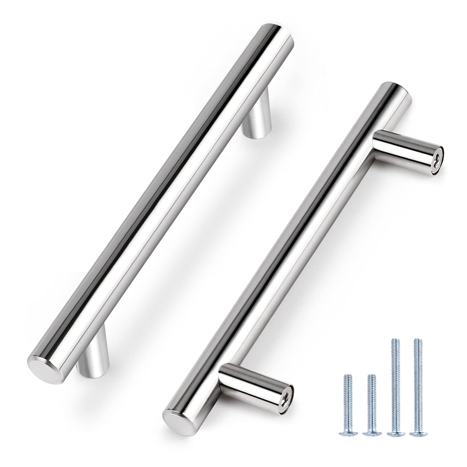 Probrico (30 Pack 3 Inch Hole Centers Kitchen Cabinet Handles Euro T Bar Cabinet Pulls Stainless Steel Kitchen Drawer Handles Brushed Nickel Furniture Dresser Cabinet Hardware, 5 Inch Total Length