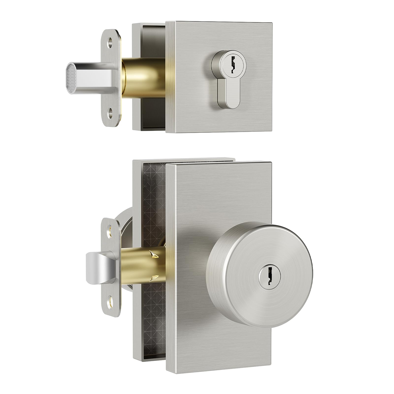 Polished Chrome Door Knobs Interior with Lock, Modern Privacy Door Knob Door Handles for Bathroom Bedroom Round