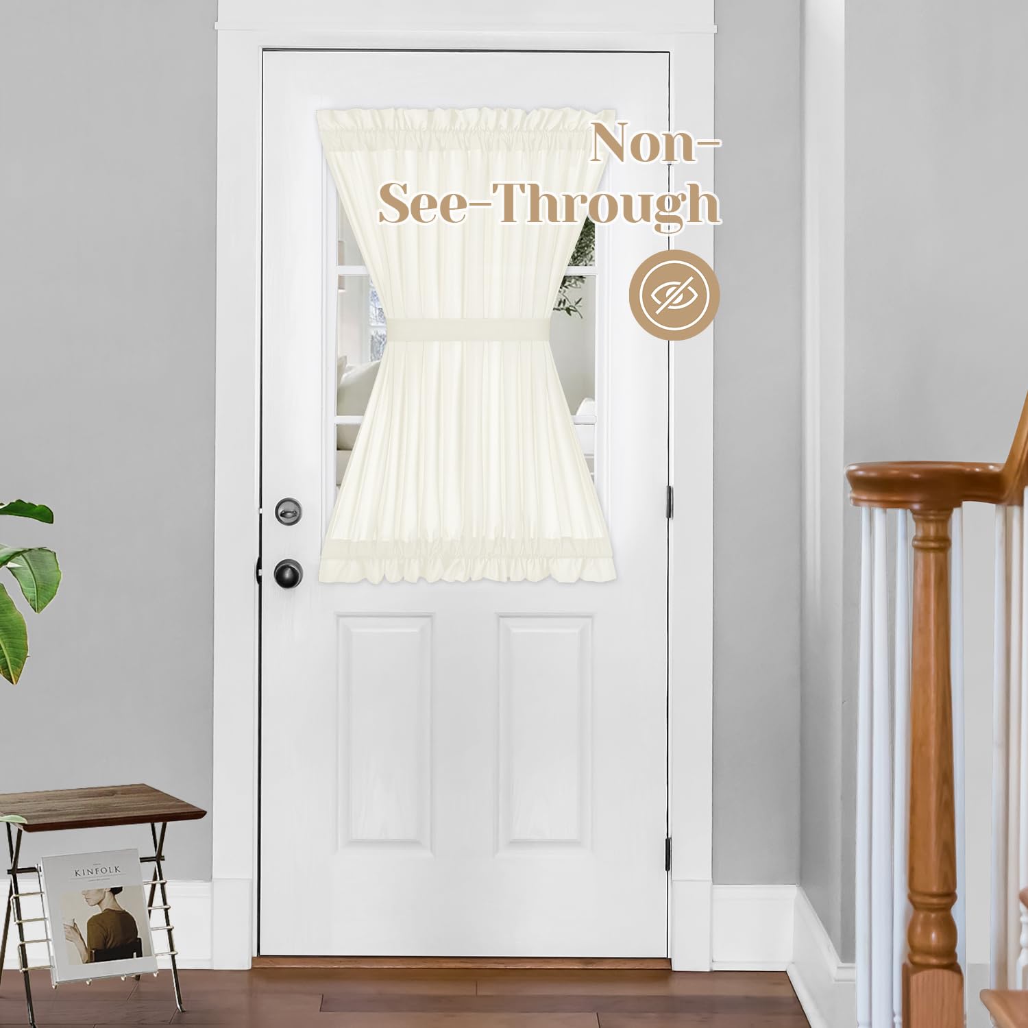 HOMEIDEAS Non-See-Through French Door Curtains Set of 2 for Front Door, Light Filtering Privacy Semi Sheer Window Curtains with Rod Pocket and Tie Back, Beige/Taupe, 26W X 72L Inch