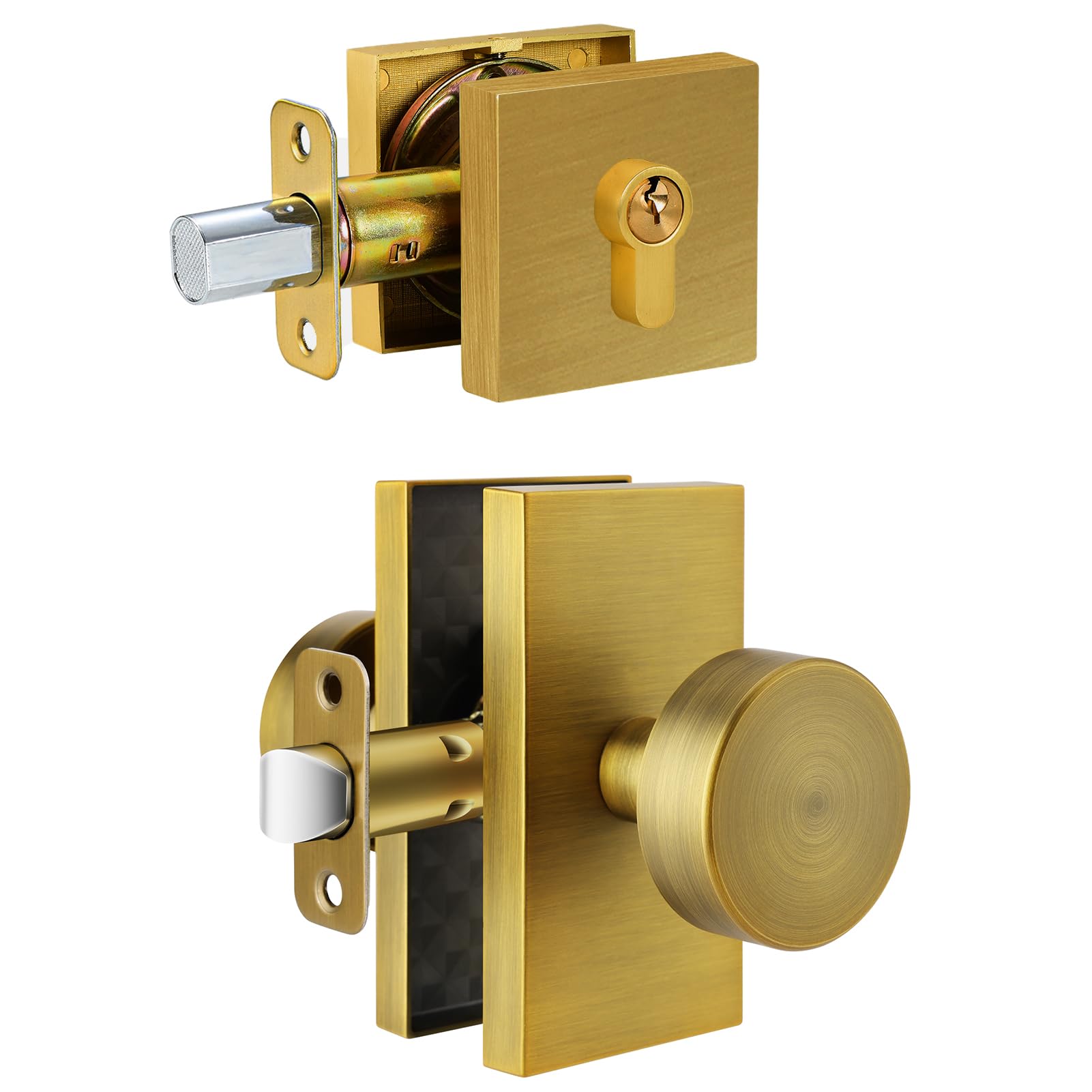 Polished Chrome Door Knobs Interior with Lock, Modern Privacy Door Knob Door Handles for Bathroom Bedroom Round