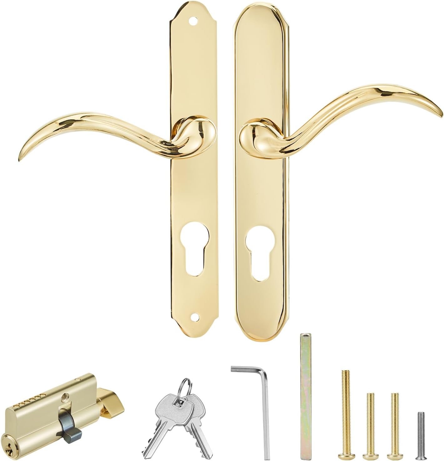 MaxxGeek Storm Door Handle Accessory Set fit Pella Storm Door Handle Replacement Part, with Key and Lock Cylinder, Mortise Lock Not Included (Polished Gold)