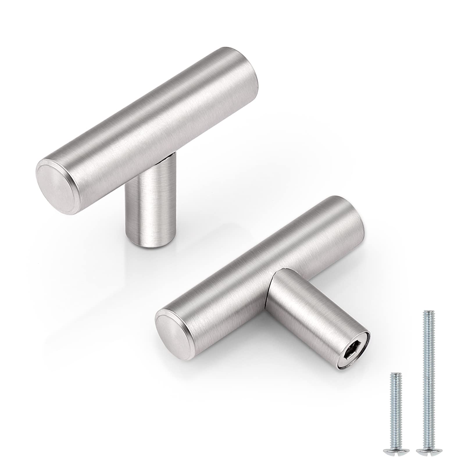 Probrico (30 Pack 3 Inch Hole Centers Kitchen Cabinet Handles Euro T Bar Cabinet Pulls Stainless Steel Kitchen Drawer Handles Brushed Nickel Furniture Dresser Cabinet Hardware, 5 Inch Total Length