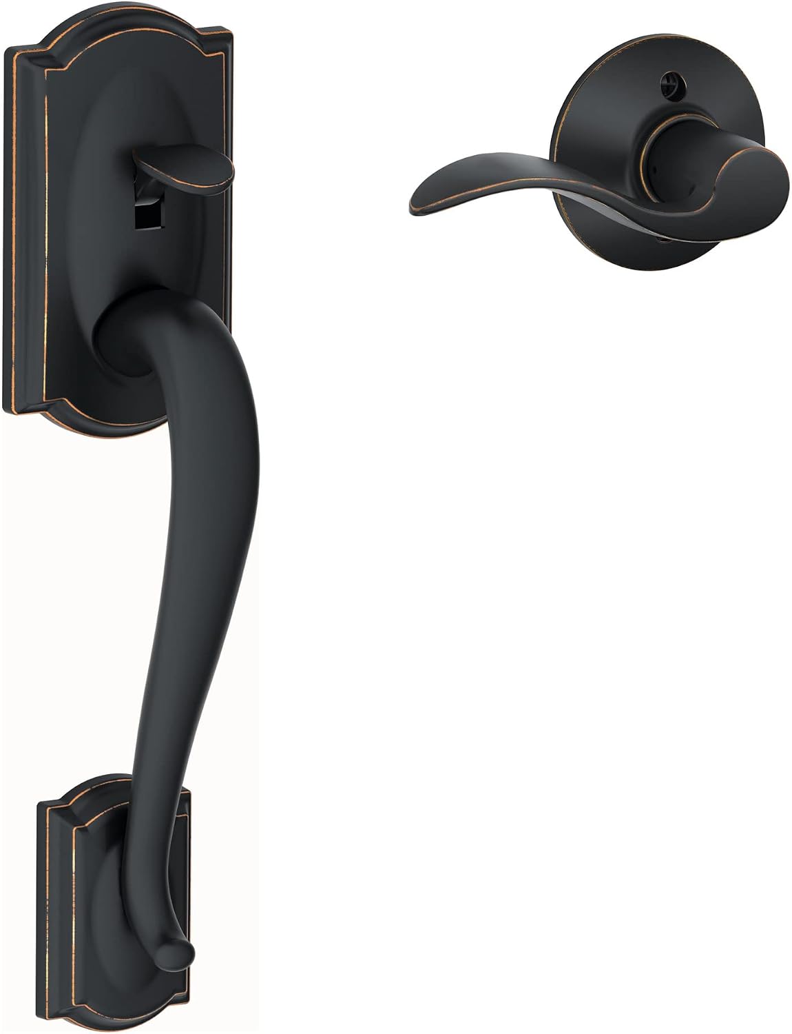 Schlage FE285 CAM 505 GEO 605 Camelot Front Entry Handleset with Georgian Knob, Lower Half Grip, Bright Brass