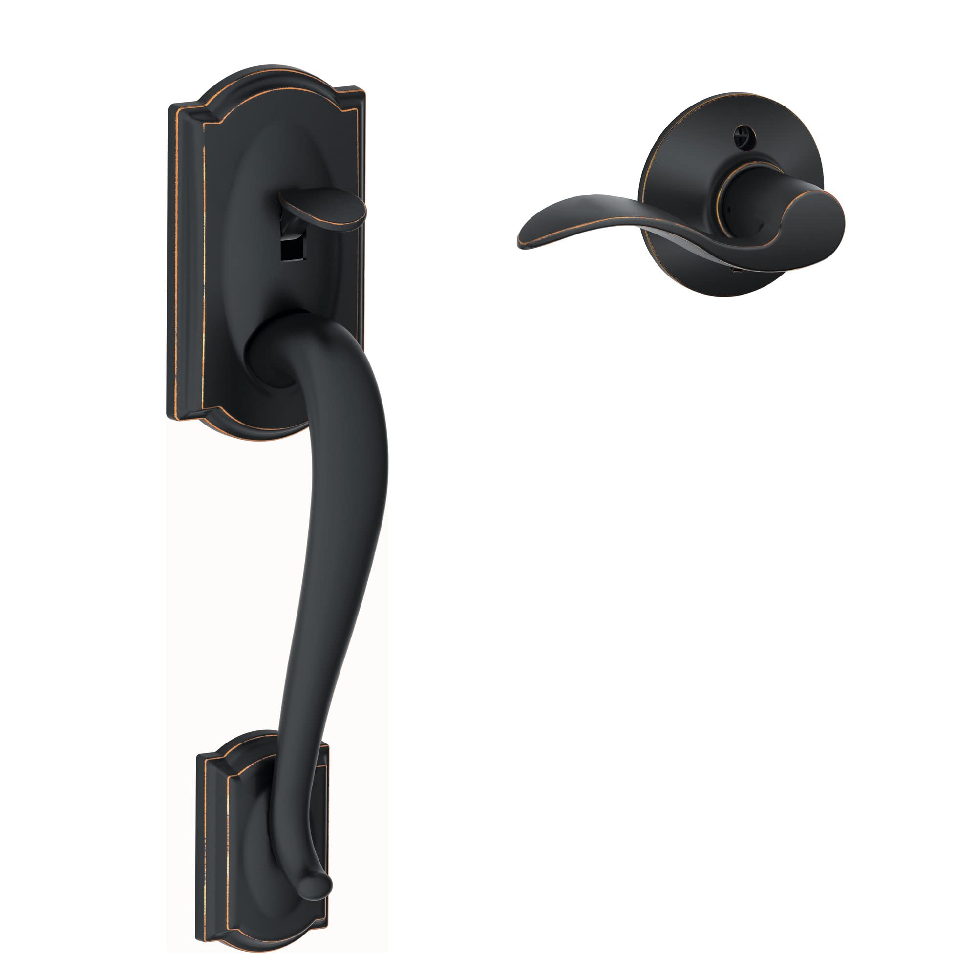 Schlage FE285 CAM 505 GEO 605 Camelot Front Entry Handleset with Georgian Knob, Lower Half Grip, Bright Brass