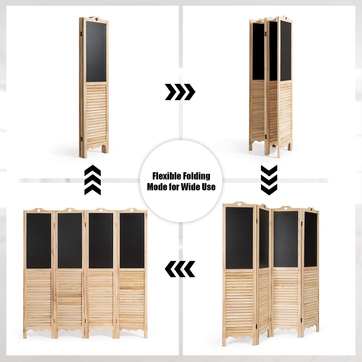 Giantex 4 Panel Room Dividers, 5.7 Ft Folding Privacy Screen with Chalkboard Panels, Freestanding Partition Room Divider Screen Panel for Bedroom, Office