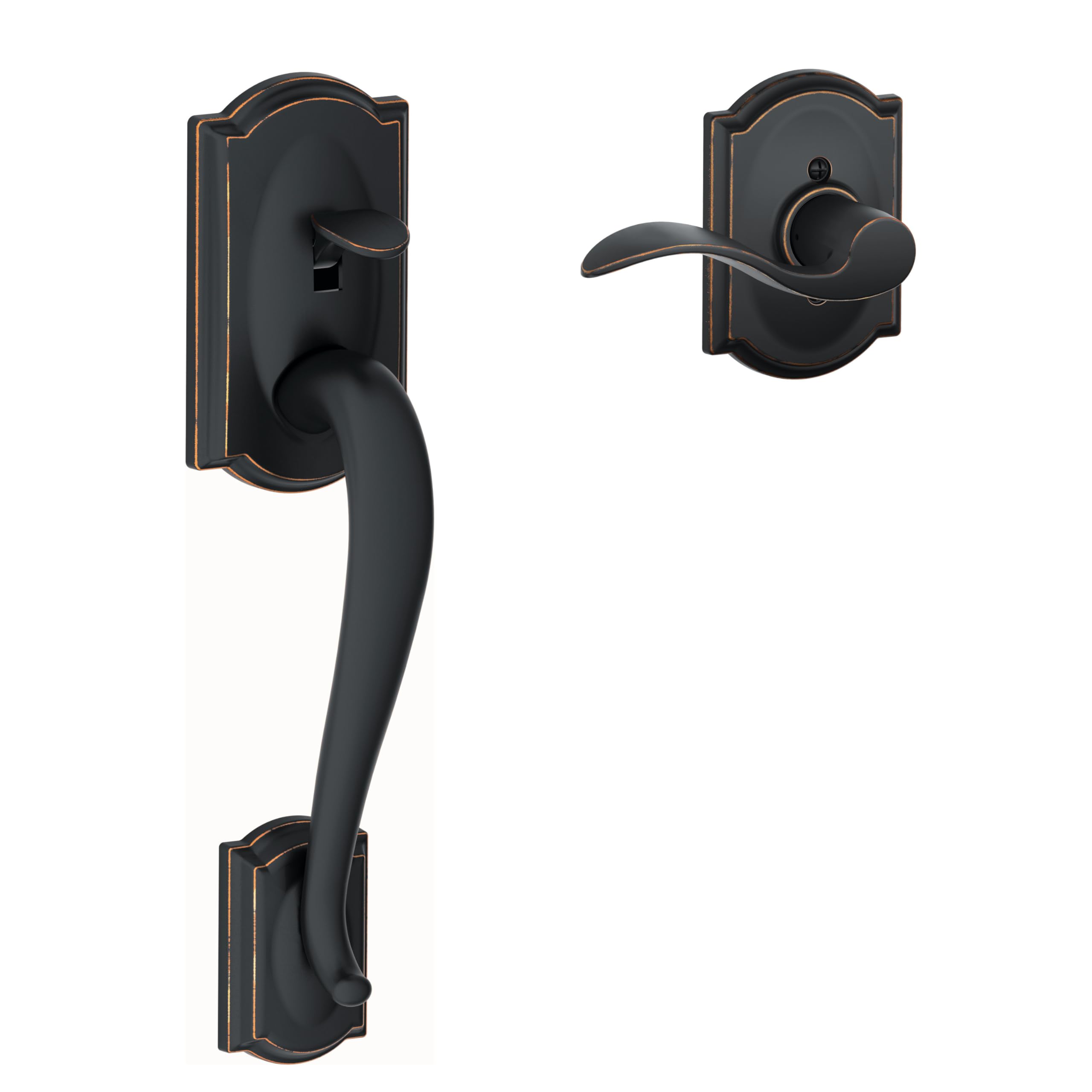 Schlage FE285 CAM 505 GEO 605 Camelot Front Entry Handleset with Georgian Knob, Lower Half Grip, Bright Brass
