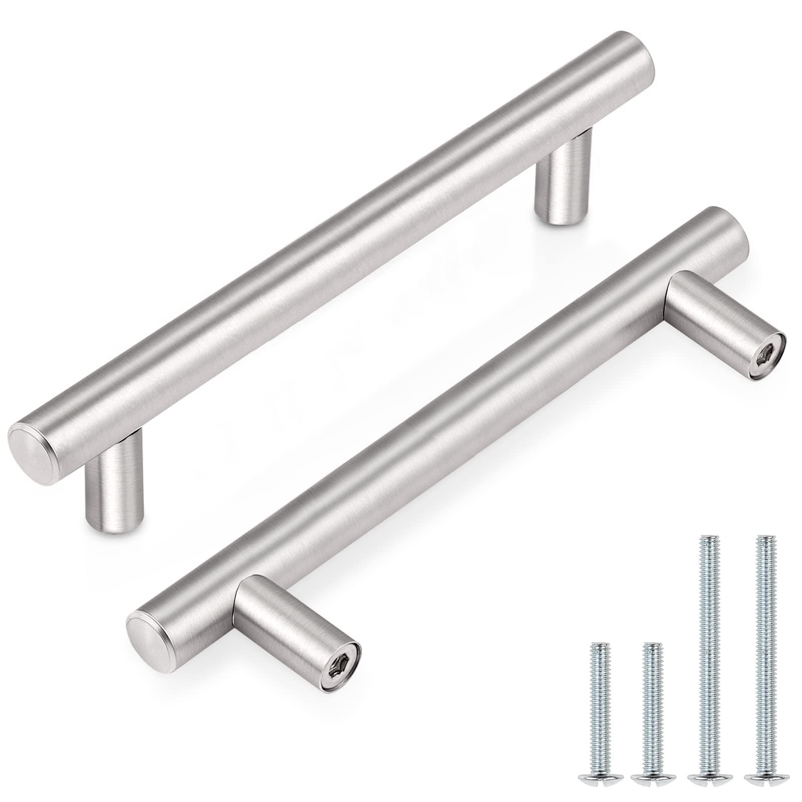 Probrico (30 Pack 3 Inch Hole Centers Kitchen Cabinet Handles Euro T Bar Cabinet Pulls Stainless Steel Kitchen Drawer Handles Brushed Nickel Furniture Dresser Cabinet Hardware, 5 Inch Total Length