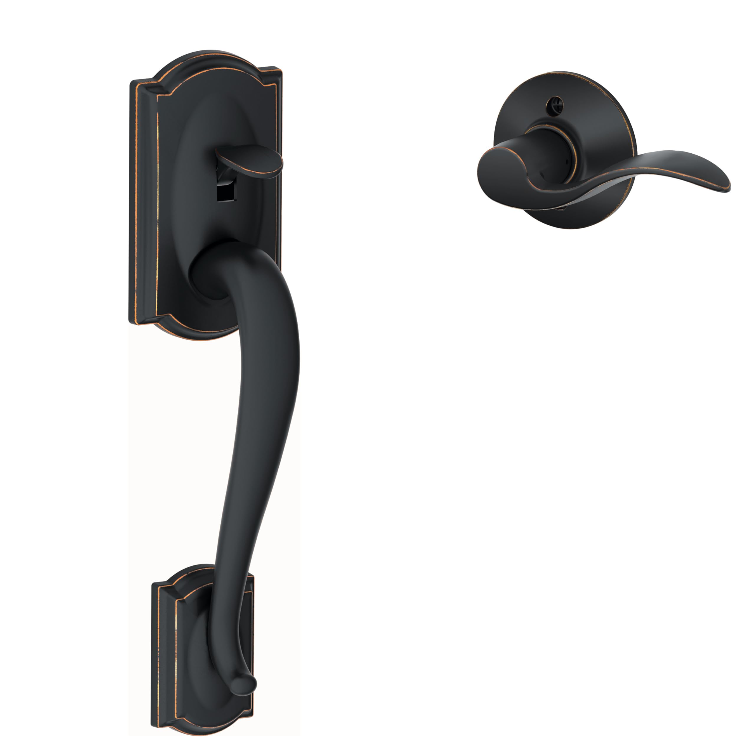Schlage FE285 CAM 505 GEO 605 Camelot Front Entry Handleset with Georgian Knob, Lower Half Grip, Bright Brass