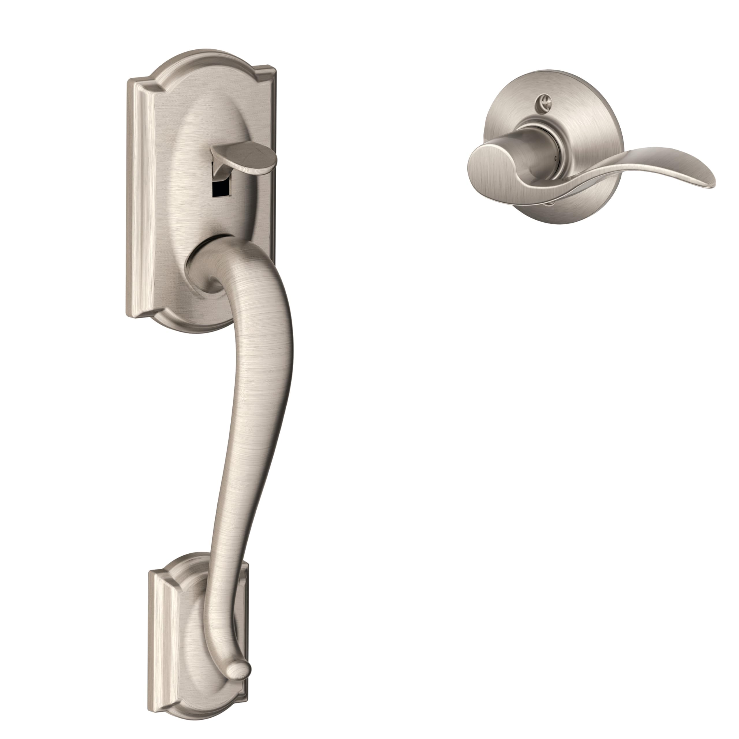 Schlage FE285 CAM 505 GEO 605 Camelot Front Entry Handleset with Georgian Knob, Lower Half Grip, Bright Brass