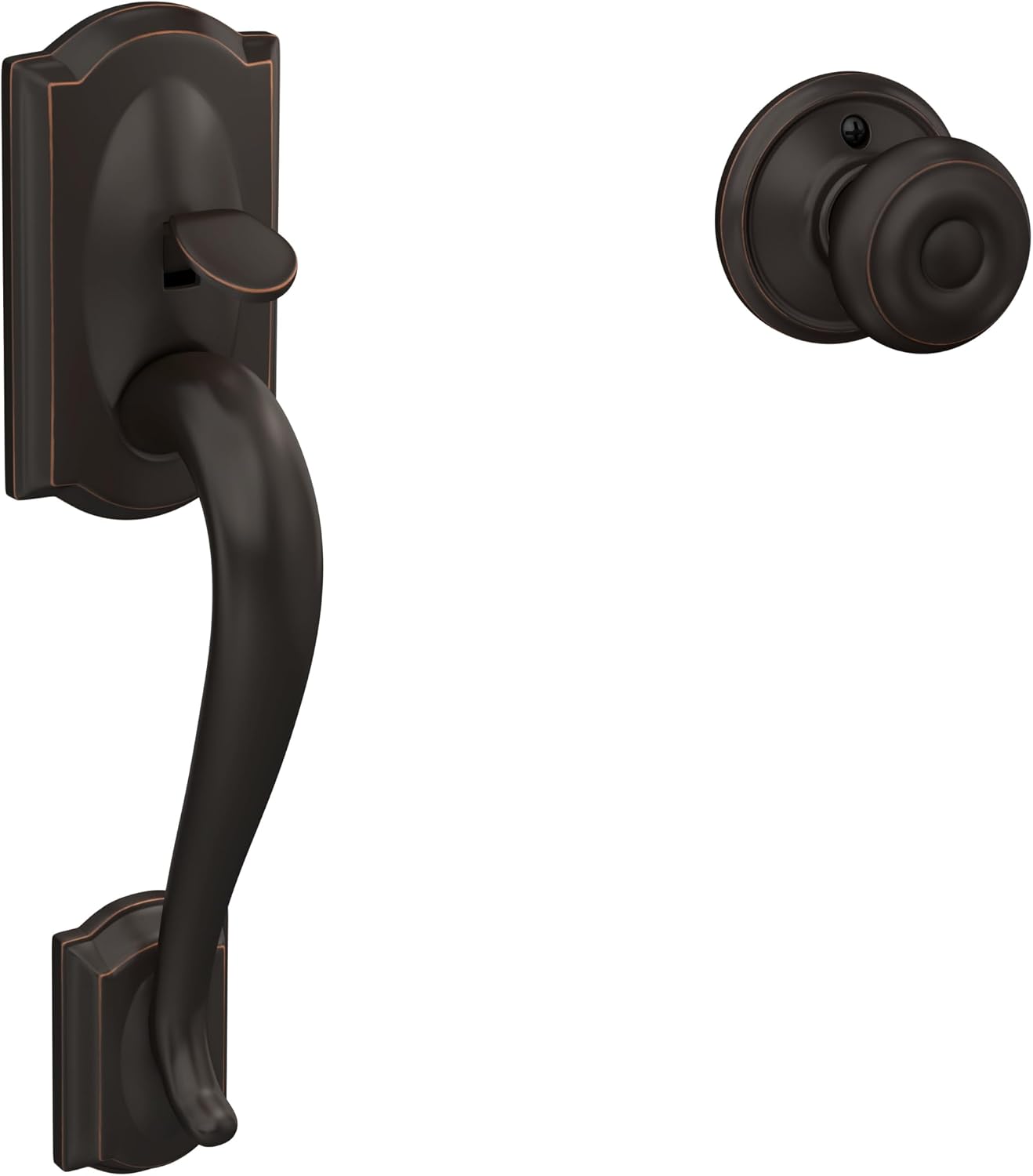 Schlage FE285 CAM 505 GEO 605 Camelot Front Entry Handleset with Georgian Knob, Lower Half Grip, Bright Brass