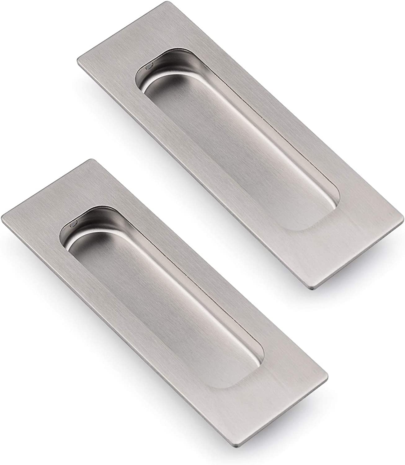 HOMOTEK 2 Pack 120mm Flush Sliding Closet Door Pulls, Recessed Finger Pulls for Sliding Barn Bypass Door Handles, Cabinet Drawer Rectangular Invisible Pull- Small Size 4.75 in, Brushed Gold