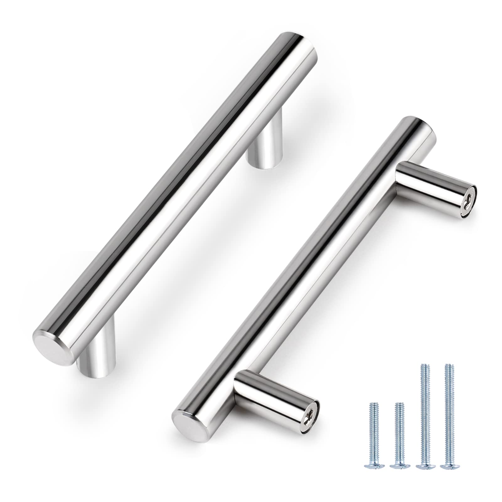 Probrico (30 Pack 3 Inch Hole Centers Kitchen Cabinet Handles Euro T Bar Cabinet Pulls Stainless Steel Kitchen Drawer Handles Brushed Nickel Furniture Dresser Cabinet Hardware, 5 Inch Total Length