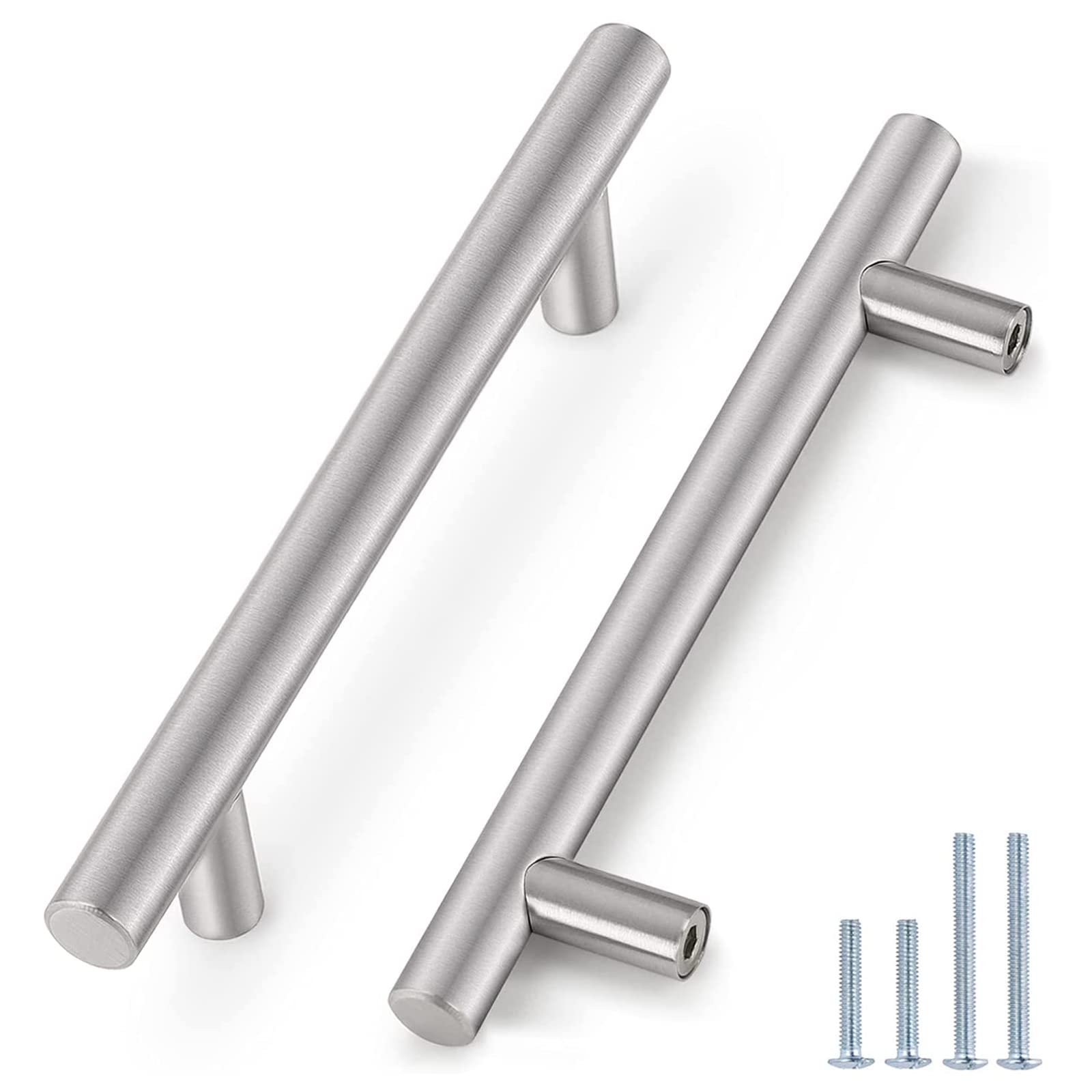 Probrico (30 Pack 3 Inch Hole Centers Kitchen Cabinet Handles Euro T Bar Cabinet Pulls Stainless Steel Kitchen Drawer Handles Brushed Nickel Furniture Dresser Cabinet Hardware, 5 Inch Total Length