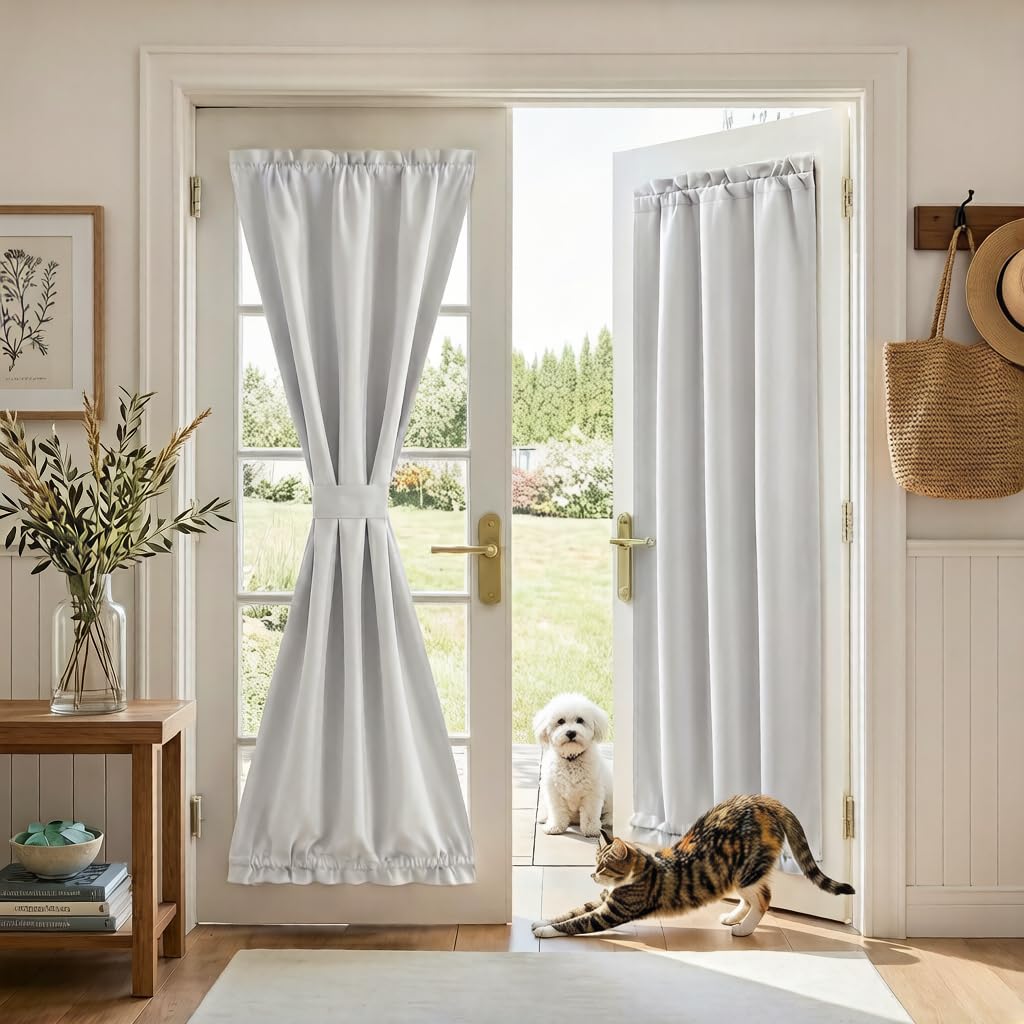 RYB HOME 100% Blackout French Door Curtain for Door Window with Dual Rod Pocket No Coating - Privacy Assured Thermal Insulated Room Darkening Drapes for Sidelight Window, W 26 x L 72, 1 Panel, Black