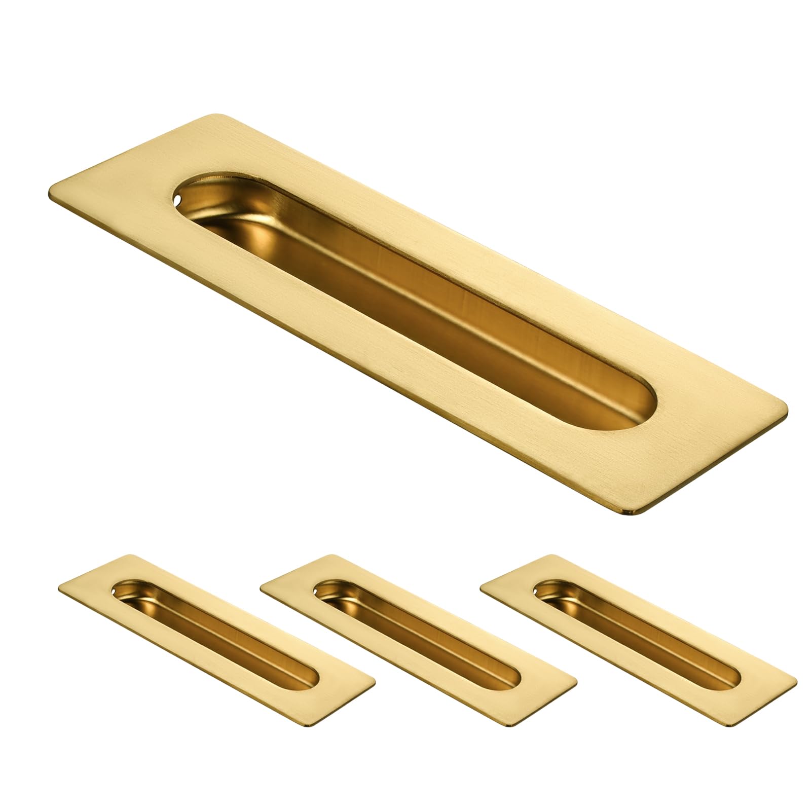 HOMOTEK 2 Pack 120mm Flush Sliding Closet Door Pulls, Recessed Finger Pulls for Sliding Barn Bypass Door Handles, Cabinet Drawer Rectangular Invisible Pull- Small Size 4.75 in, Brushed Gold