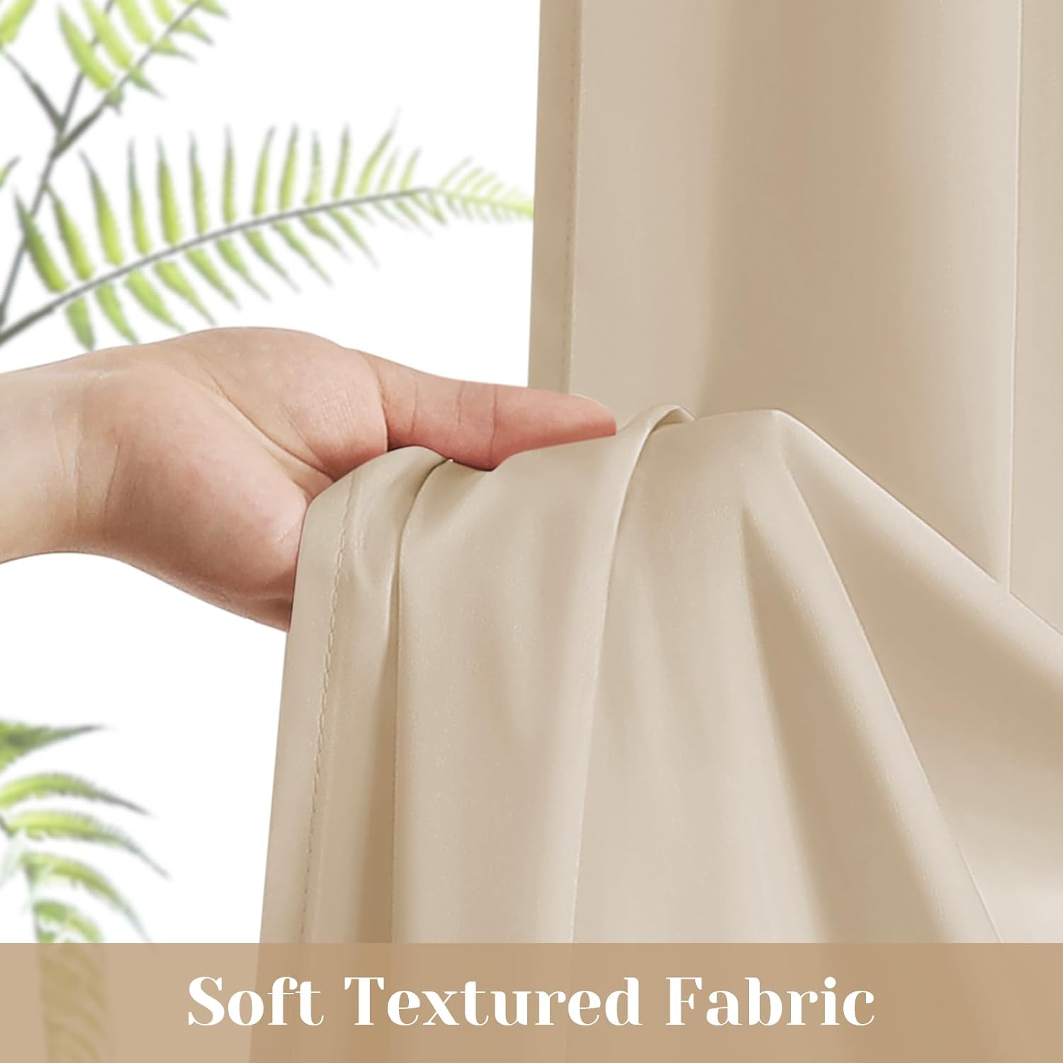HOMEIDEAS Non-See-Through French Door Curtains Set of 2 for Front Door, Light Filtering Privacy Semi Sheer Window Curtains with Rod Pocket and Tie Back, Beige/Taupe, 26W X 72L Inch