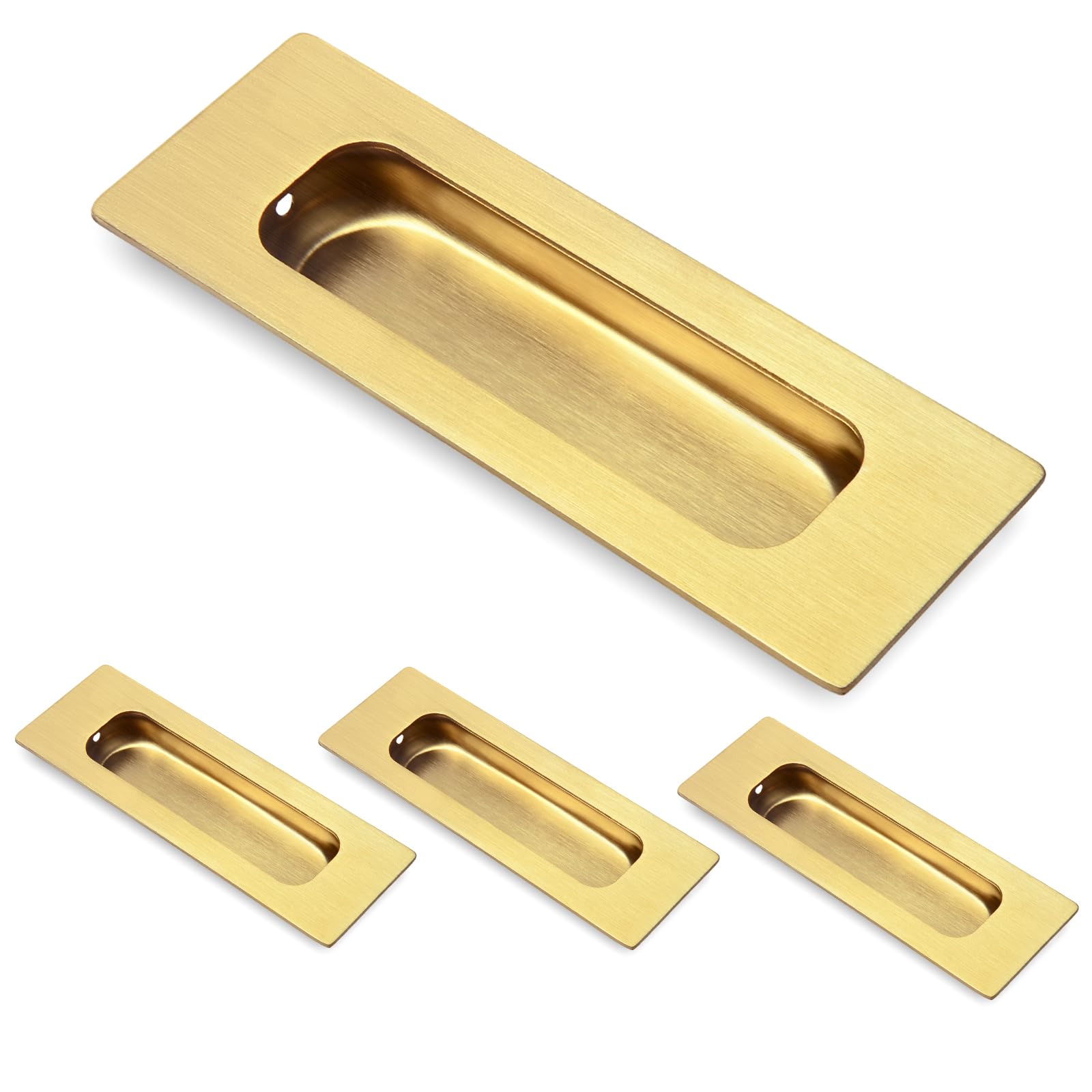 HOMOTEK 2 Pack 120mm Flush Sliding Closet Door Pulls, Recessed Finger Pulls for Sliding Barn Bypass Door Handles, Cabinet Drawer Rectangular Invisible Pull- Small Size 4.75 in, Brushed Gold