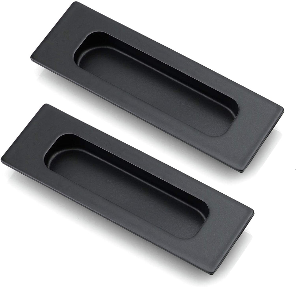 HOMOTEK 2 Pack 120mm Flush Sliding Closet Door Pulls, Recessed Finger Pulls for Sliding Barn Bypass Door Handles, Cabinet Drawer Rectangular Invisible Pull- Small Size 4.75 in, Brushed Gold