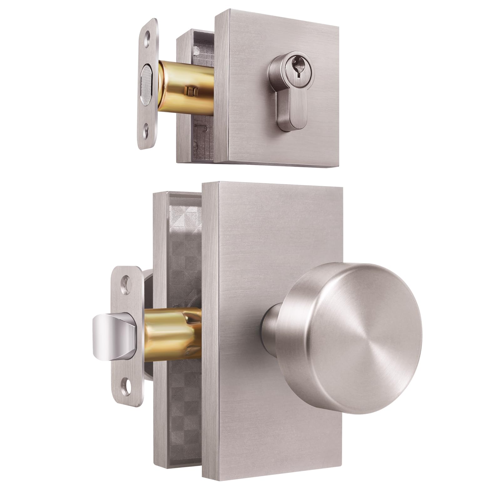 Polished Chrome Door Knobs Interior with Lock, Modern Privacy Door Knob Door Handles for Bathroom Bedroom Round
