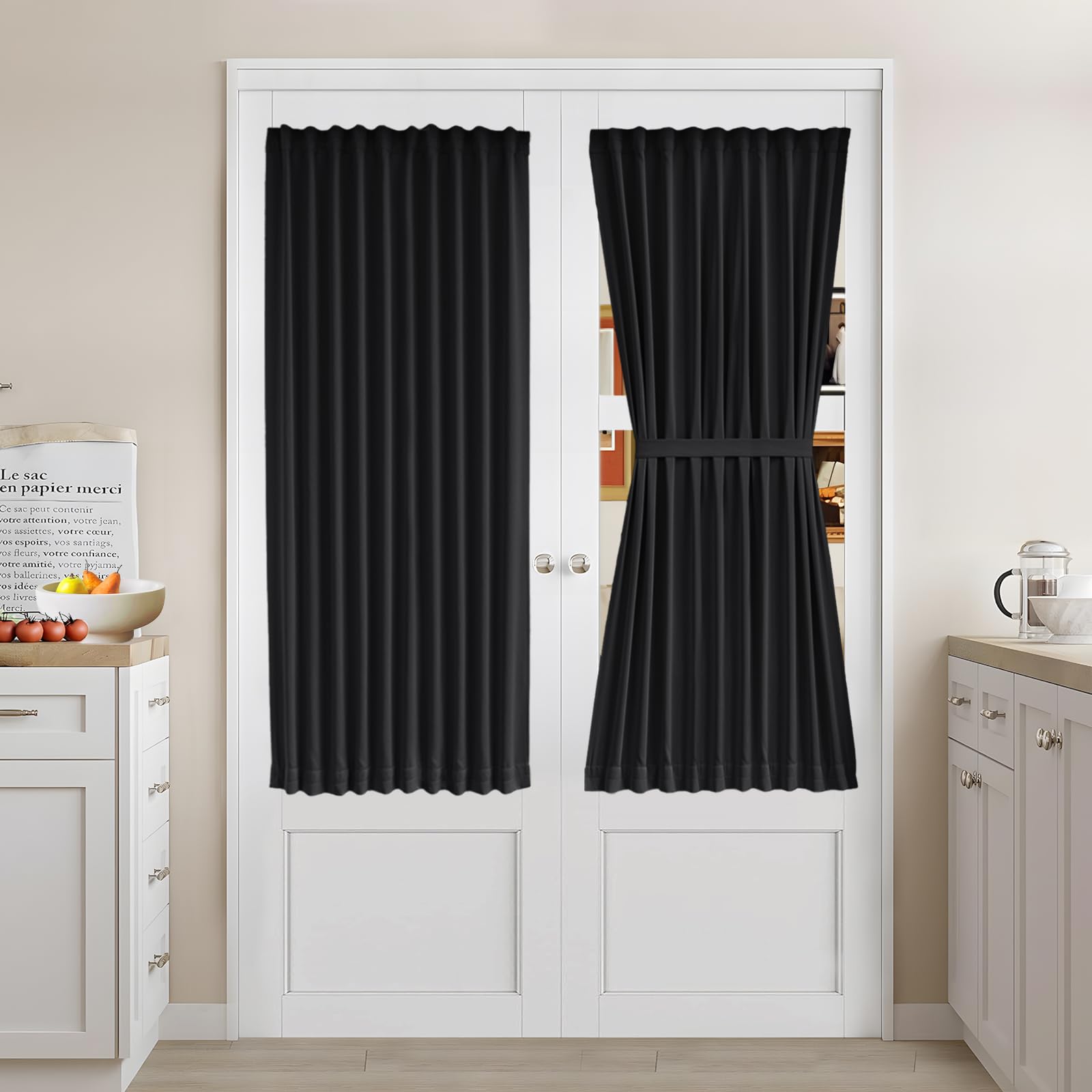 Vatge Self-Adhesive French Door Curtains - Rodless No Drill Light Filtering Window Treatment for Sliding Glass Doors, 1 Panel, W25 x L72, Greyish White