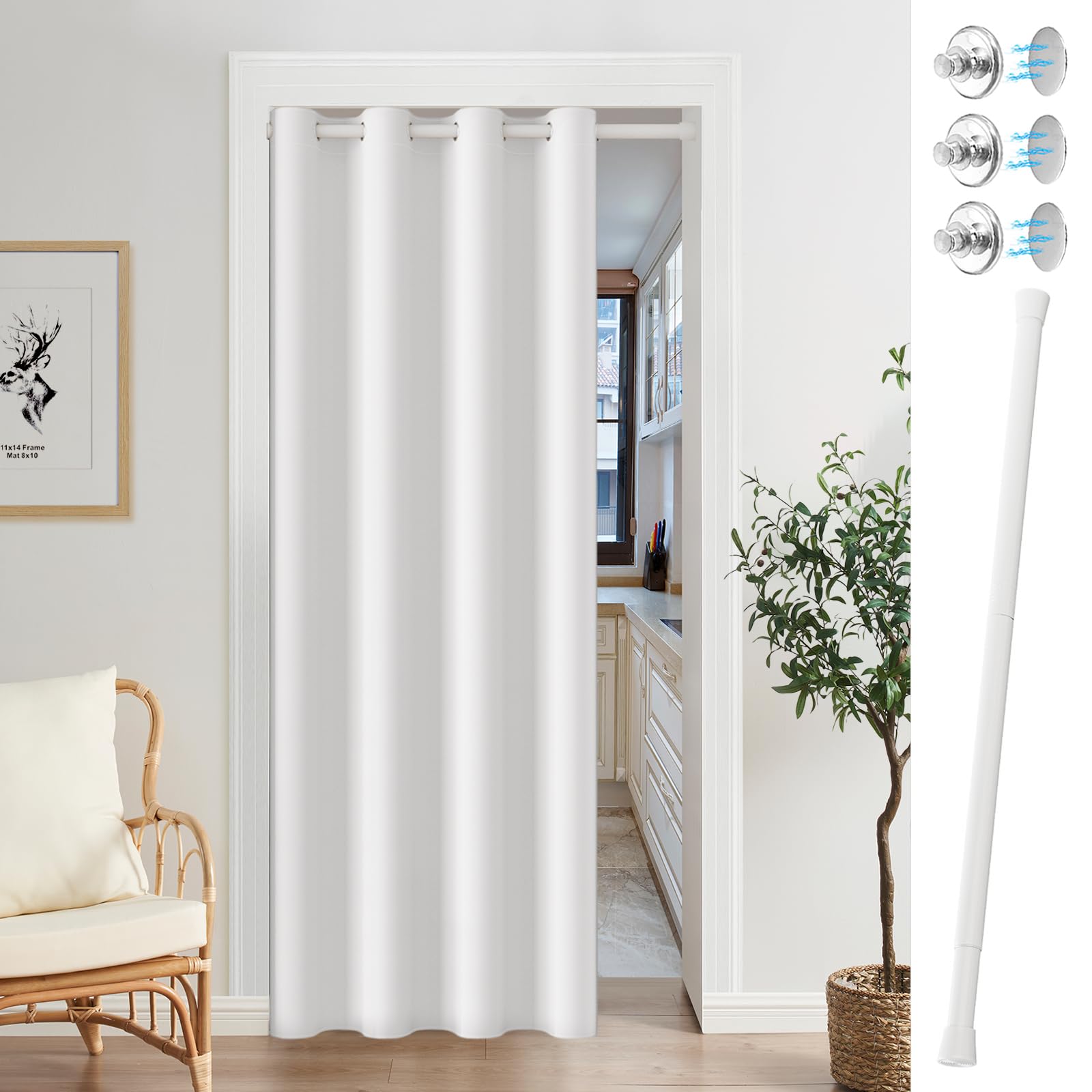 Vatge Magnetic Closet Curtain with Rod - W42 x L80, 1 Panel, Gray, Room Darkening Privacy Doorway Curtains for Open Bedroom, Temporary Door for Hallway