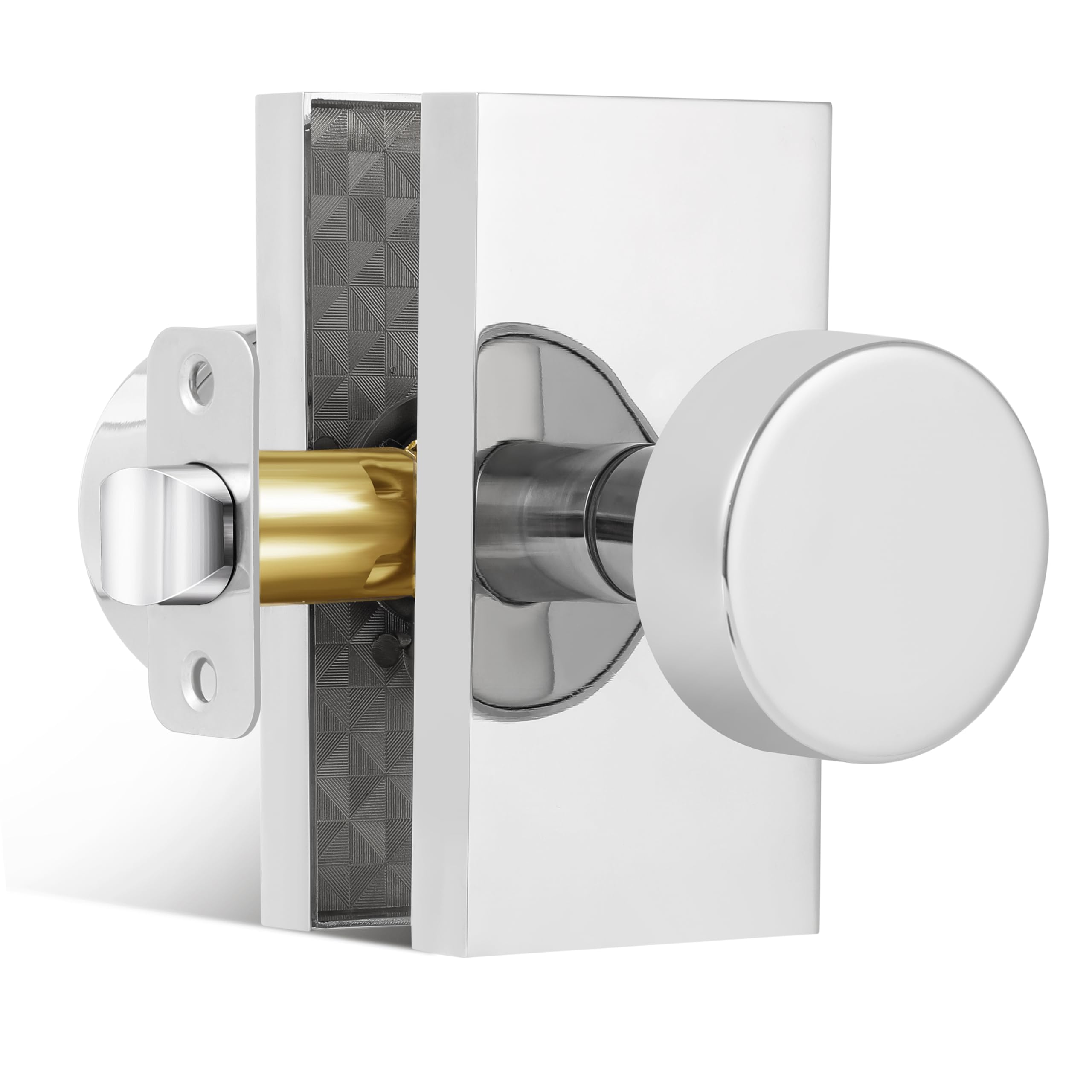 Polished Chrome Door Knobs Interior with Lock, Modern Privacy Door Knob Door Handles for Bathroom Bedroom Round