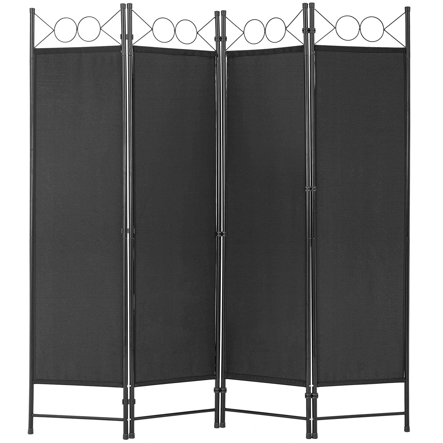 PayLessHere 4 Panel Room Divider 6FT Steel Frame Screen Folding Privacy Divider Freestanding Partition for Home Office Bedroom (Black)