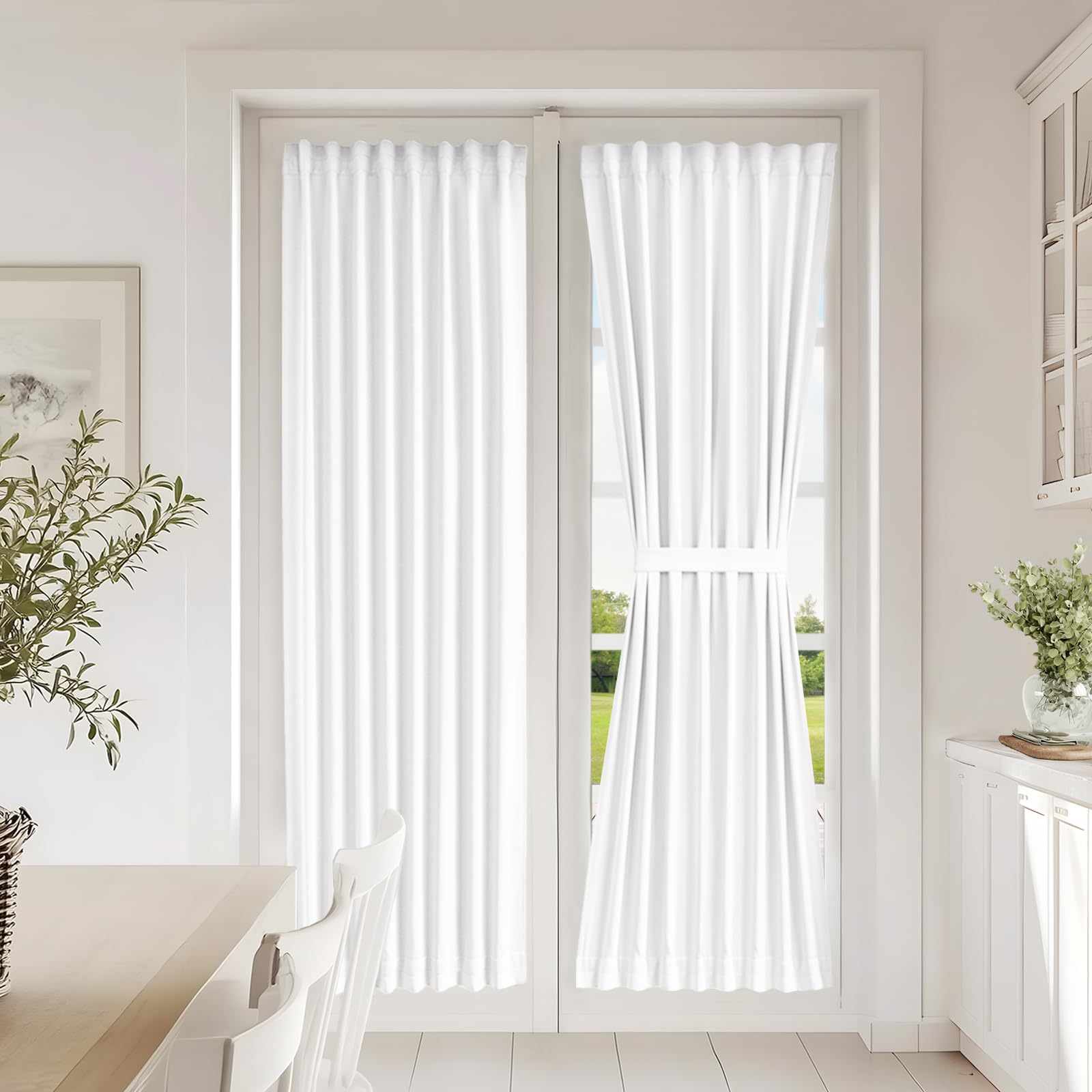 Vatge Self-Adhesive French Door Curtains - Rodless No Drill Light Filtering Window Treatment for Sliding Glass Doors, 1 Panel, W25 x L72, Greyish White