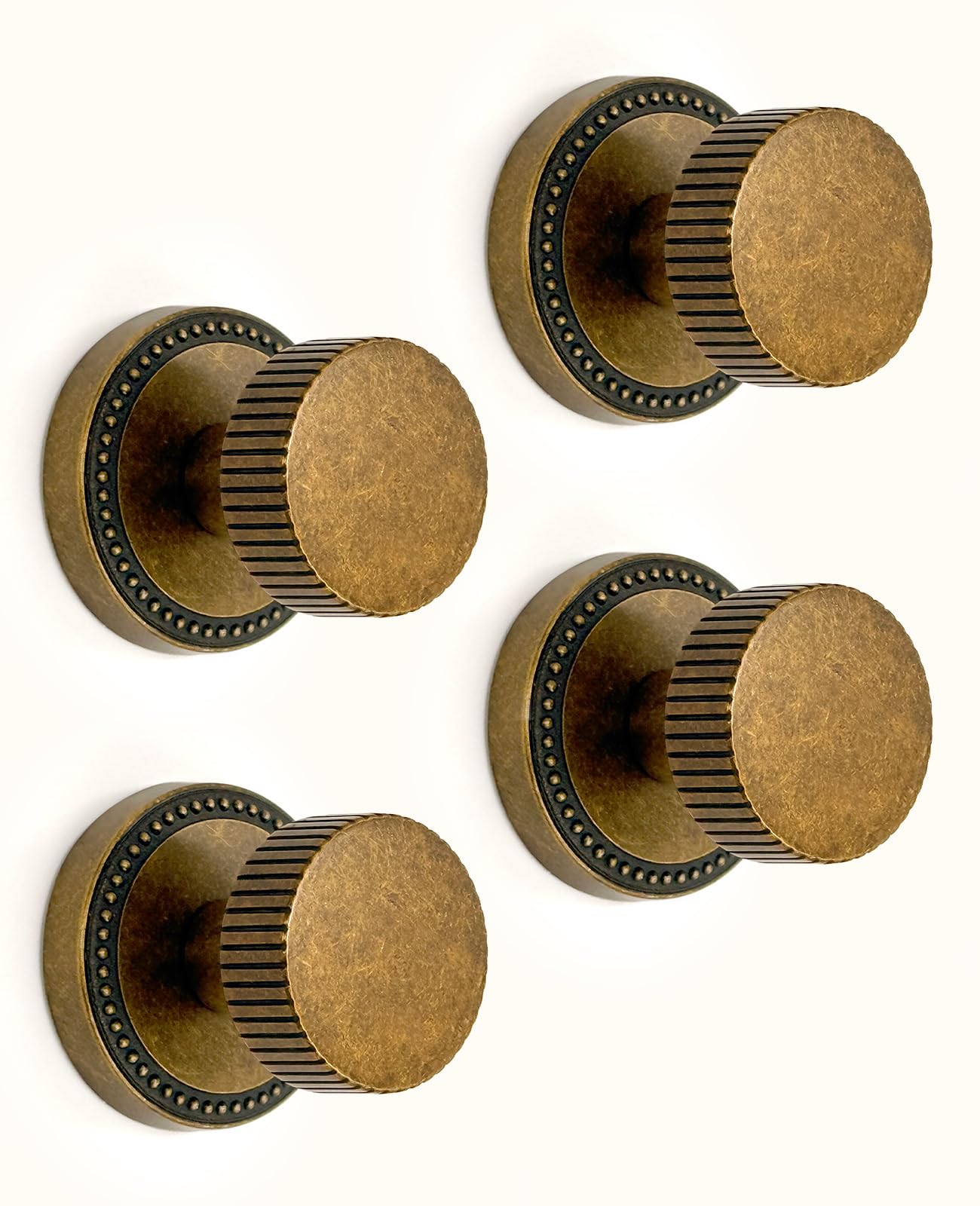 Asidrama 4 Pack Antique Brass Privacy Door Knobs with Lock, Vintage Door Handles with Antique Brass Door Knobs Interior for Bedroom or Bathroom, Heavy Duty Door Lever for Left Right Sided Doors