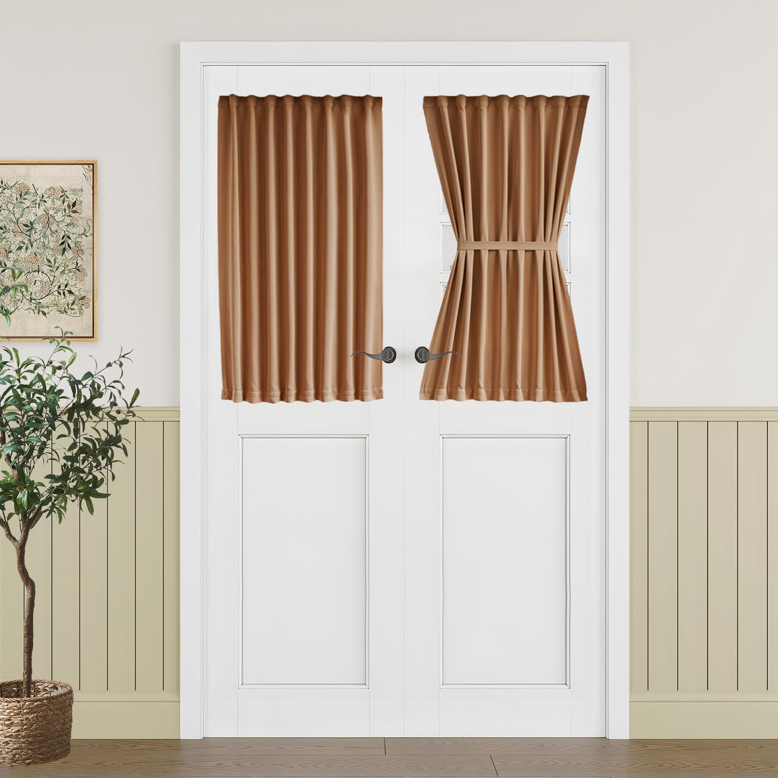 Vatge Self-Adhesive French Door Curtains - Rodless No Drill Light Filtering Window Treatment for Sliding Glass Doors, 1 Panel, W25 x L72, Greyish White