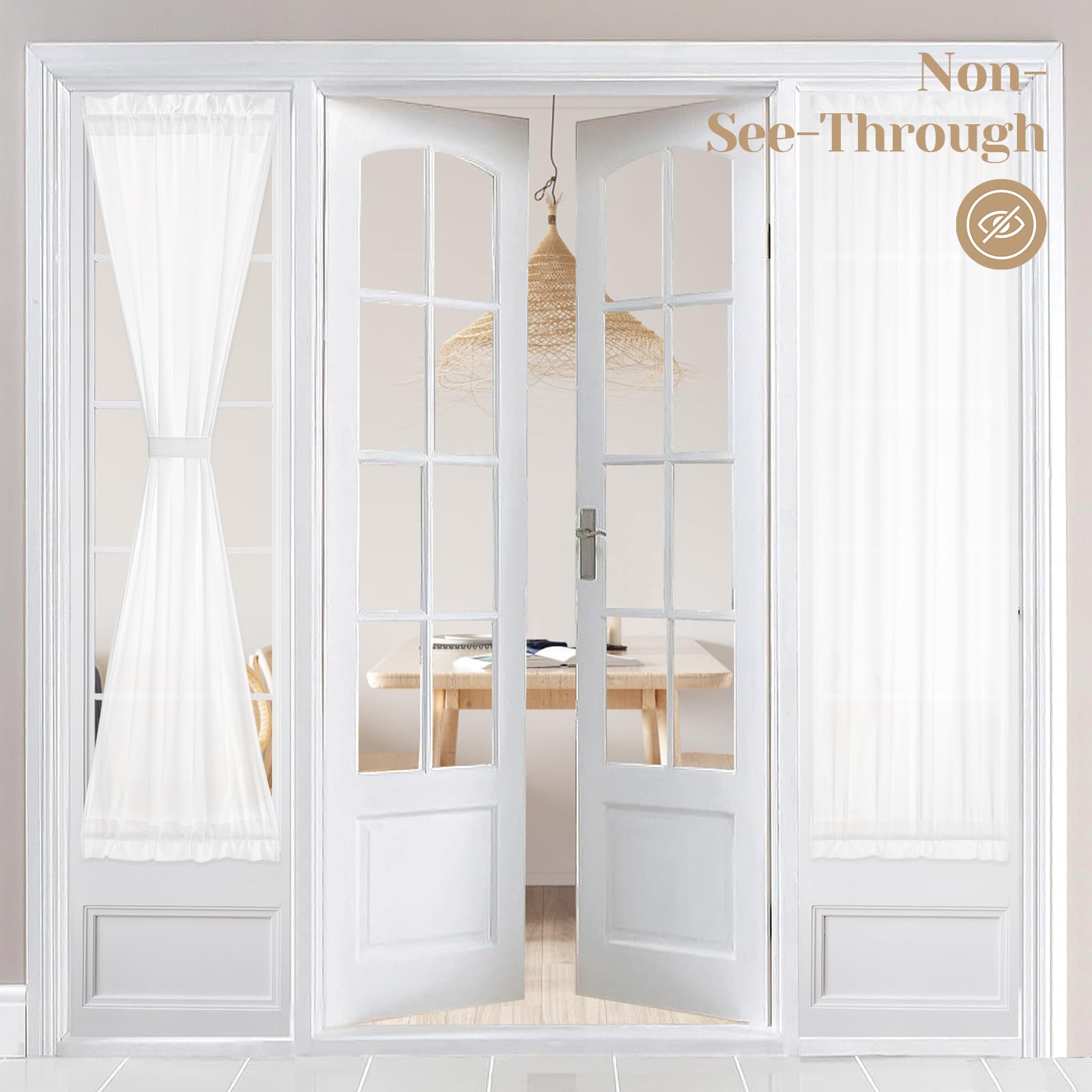 HOMEIDEAS Non-See-Through French Door Curtains Set of 2 for Front Door, Light Filtering Privacy Semi Sheer Window Curtains with Rod Pocket and Tie Back, Beige/Taupe, 26W X 72L Inch