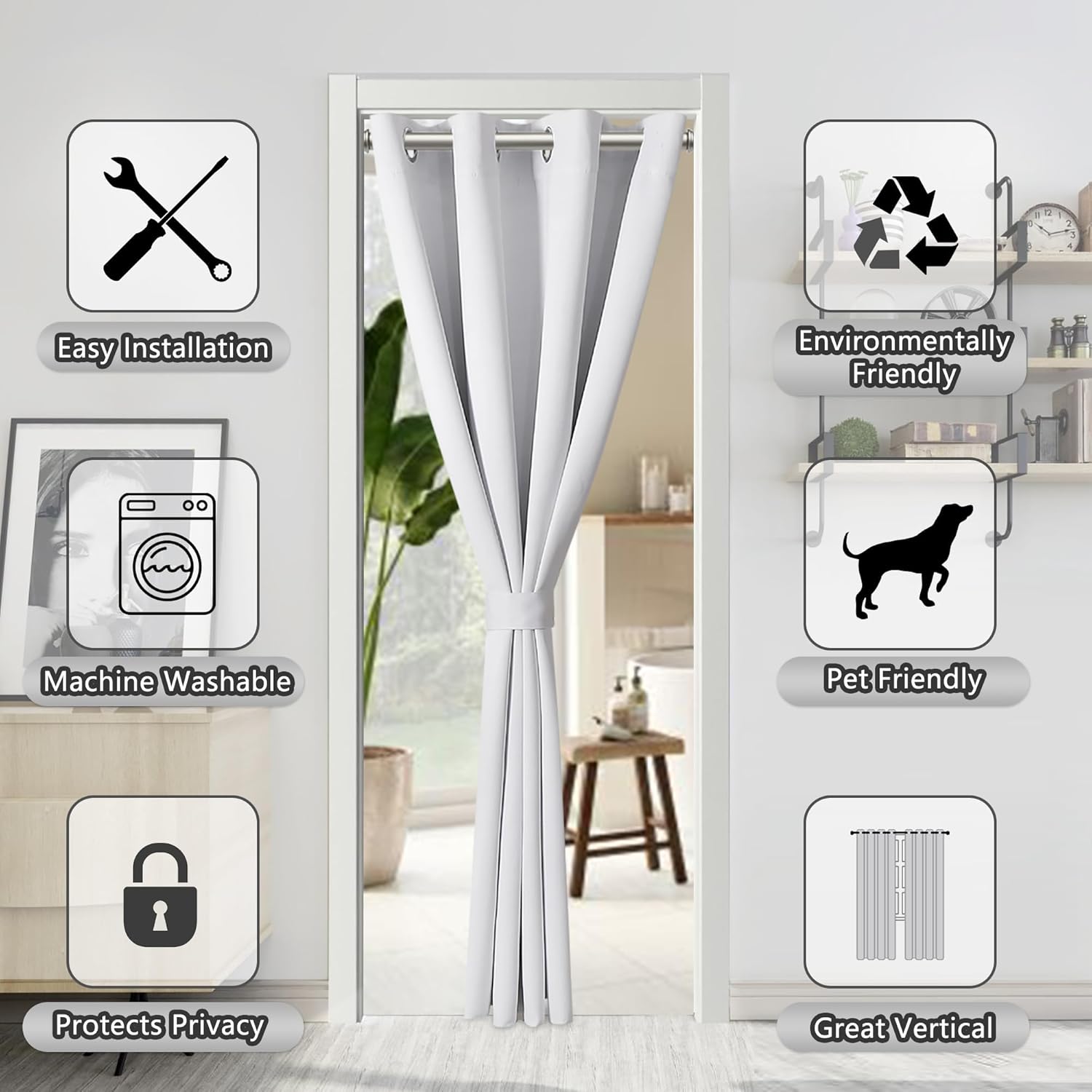 AOSKY Door Curtains for Doorway Privacy, White Grommet Closet Curtains for Bedroom, Door Window Curtain, Light Blocking Thermal Insulation Drapes for Living Room Set of 1 Panels, 25" W x 80" L
