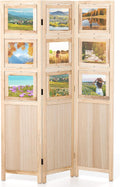 Giantex 3 Panel Room Divider with 9 Rotating Picture Frames, 67'' Folding Privacy Screen for Photo Display, Freestanding Wood Wall Partition for Room Separation, Bedroom, Office, Natural