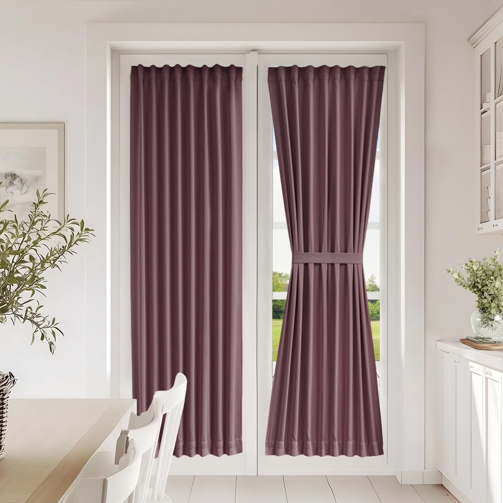 Vatge Self-Adhesive French Door Curtains - Rodless No Drill Light Filtering Window Treatment for Sliding Glass Doors, 1 Panel, W25 x L72, Greyish White