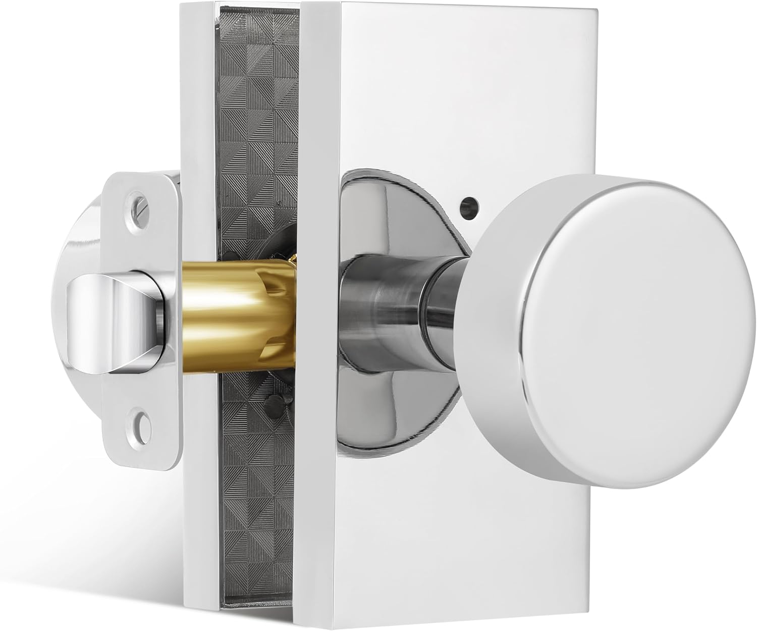 Polished Chrome Door Knobs Interior with Lock, Modern Privacy Door Knob Door Handles for Bathroom Bedroom Round