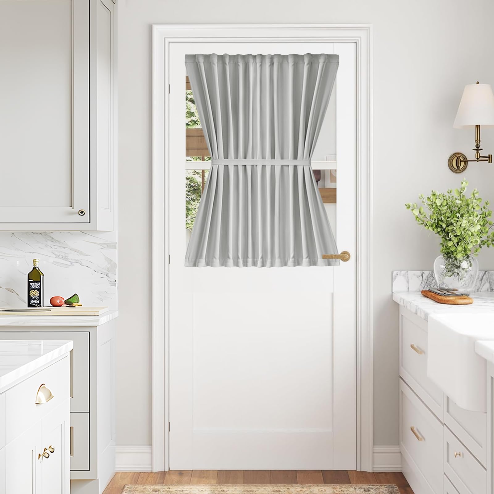Vatge Self-Adhesive French Door Curtains - Rodless No Drill Light Filtering Window Treatment for Sliding Glass Doors, 1 Panel, W25 x L72, Greyish White