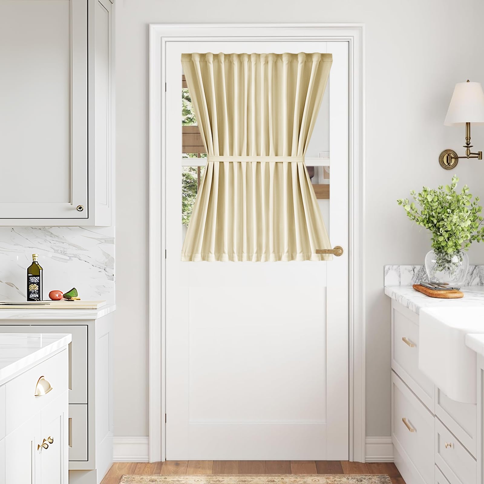 Vatge Self-Adhesive French Door Curtains - Rodless No Drill Light Filtering Window Treatment for Sliding Glass Doors, 1 Panel, W25 x L72, Greyish White