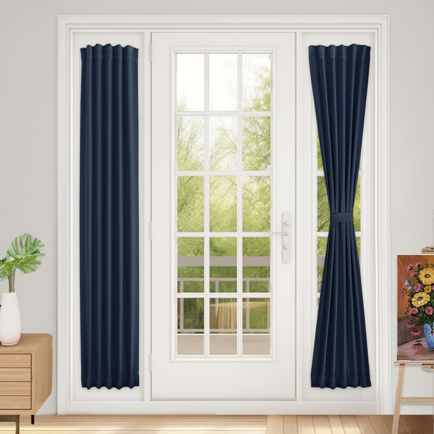 Vatge Self-Adhesive French Door Curtains - Rodless No Drill Light Filtering Window Treatment for Sliding Glass Doors, 1 Panel, W25 x L72, Greyish White