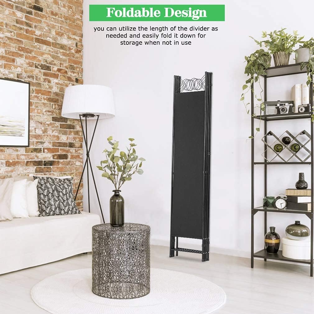 PayLessHere 4 Panel Room Divider 6FT Steel Frame Screen Folding Privacy Divider Freestanding Partition for Home Office Bedroom (Black)
