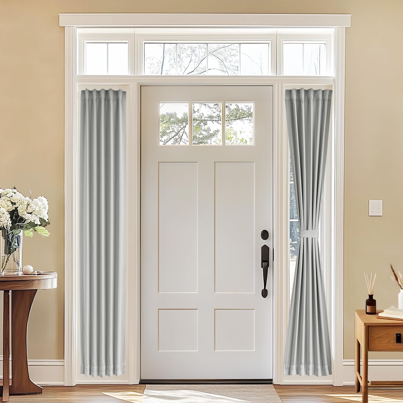 Vatge Self-Adhesive French Door Curtains - Rodless No Drill Light Filtering Window Treatment for Sliding Glass Doors, 1 Panel, W25 x L72, Greyish White