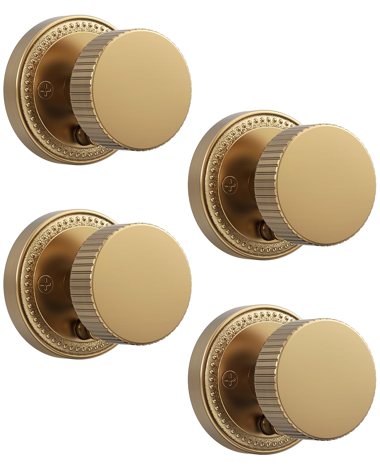 Asidrama 4 Pack Antique Brass Privacy Door Knobs with Lock, Vintage Door Handles with Antique Brass Door Knobs Interior for Bedroom or Bathroom, Heavy Duty Door Lever for Left Right Sided Doors