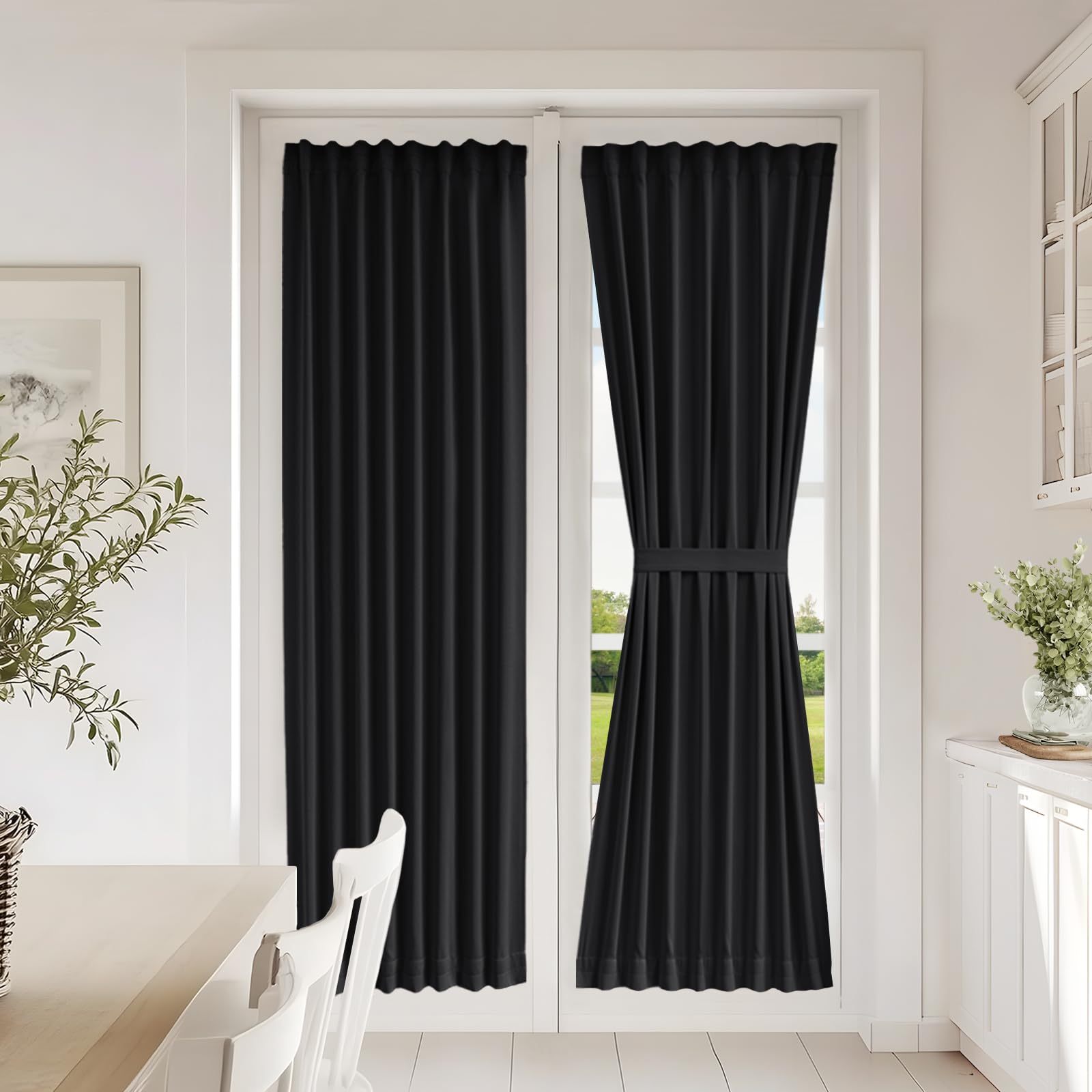 Vatge Self-Adhesive French Door Curtains - Rodless No Drill Light Filtering Window Treatment for Sliding Glass Doors, 1 Panel, W25 x L72, Greyish White