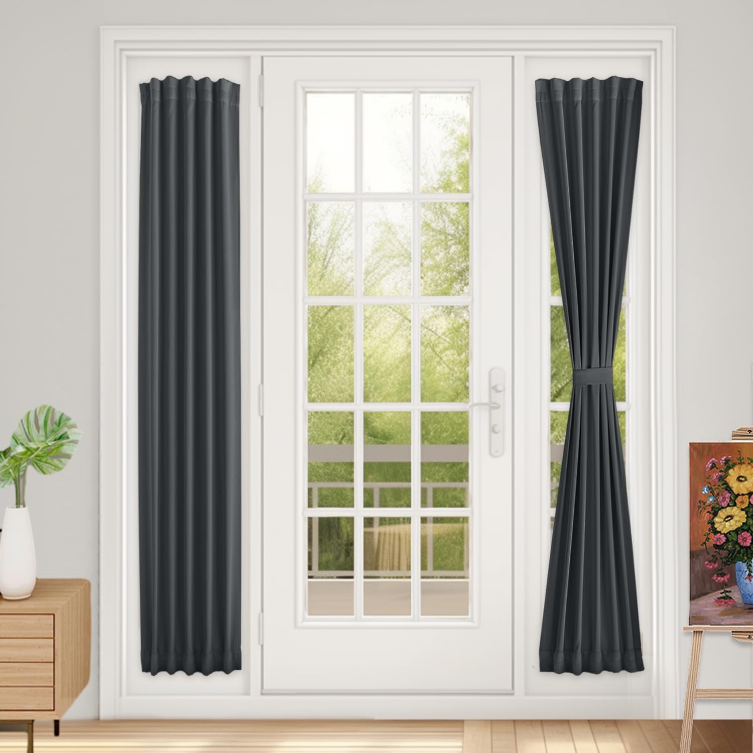 Vatge Self-Adhesive French Door Curtains - Rodless No Drill Light Filtering Window Treatment for Sliding Glass Doors, 1 Panel, W25 x L72, Greyish White